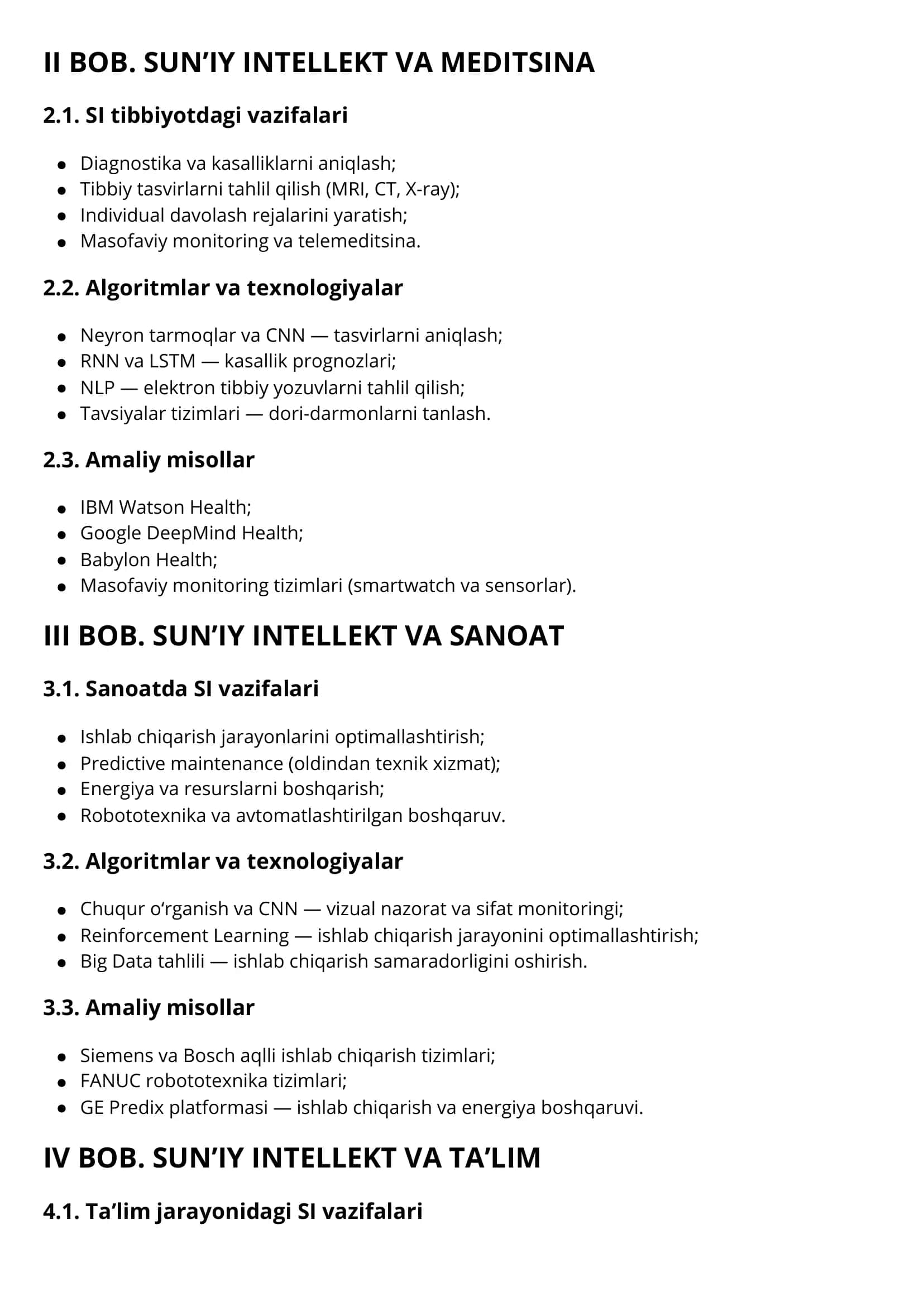 SUN’IY INTELLEKTNING MEDITSINA, SANOAT VA TA’LIM SOHALARIDA QO‘LLANILISHI 2