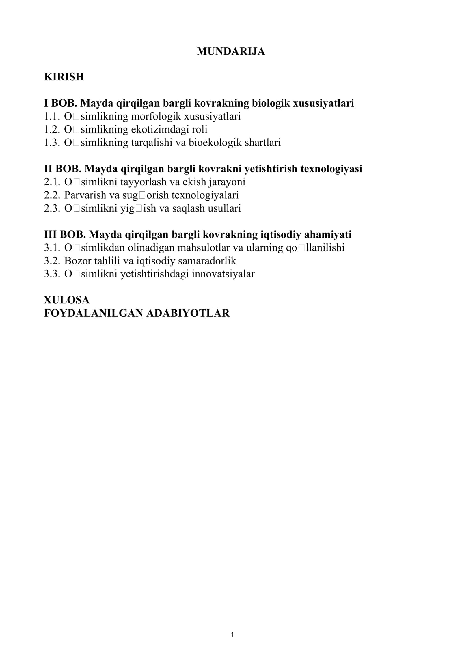 Dorivor oʻsimliklar yetishtirish va qayta ishlash texnologiyasi 4-kurs 2