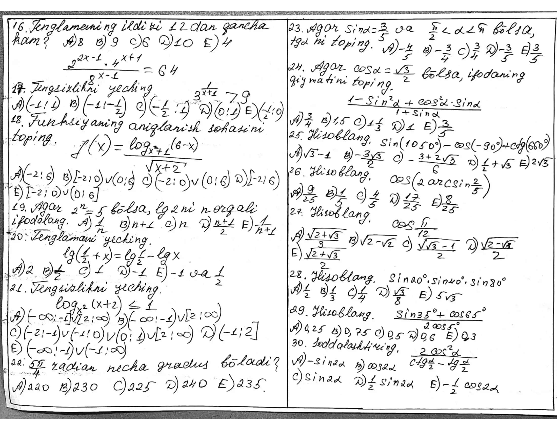 matematika test 2