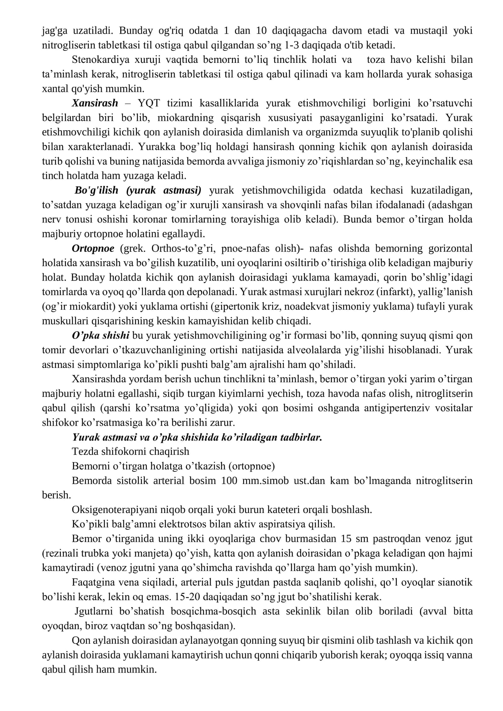 Yurak-qon tomir tizimi kasalliklari bilan kasallangan bemorlarni parvarishi va ularning nazorati 2