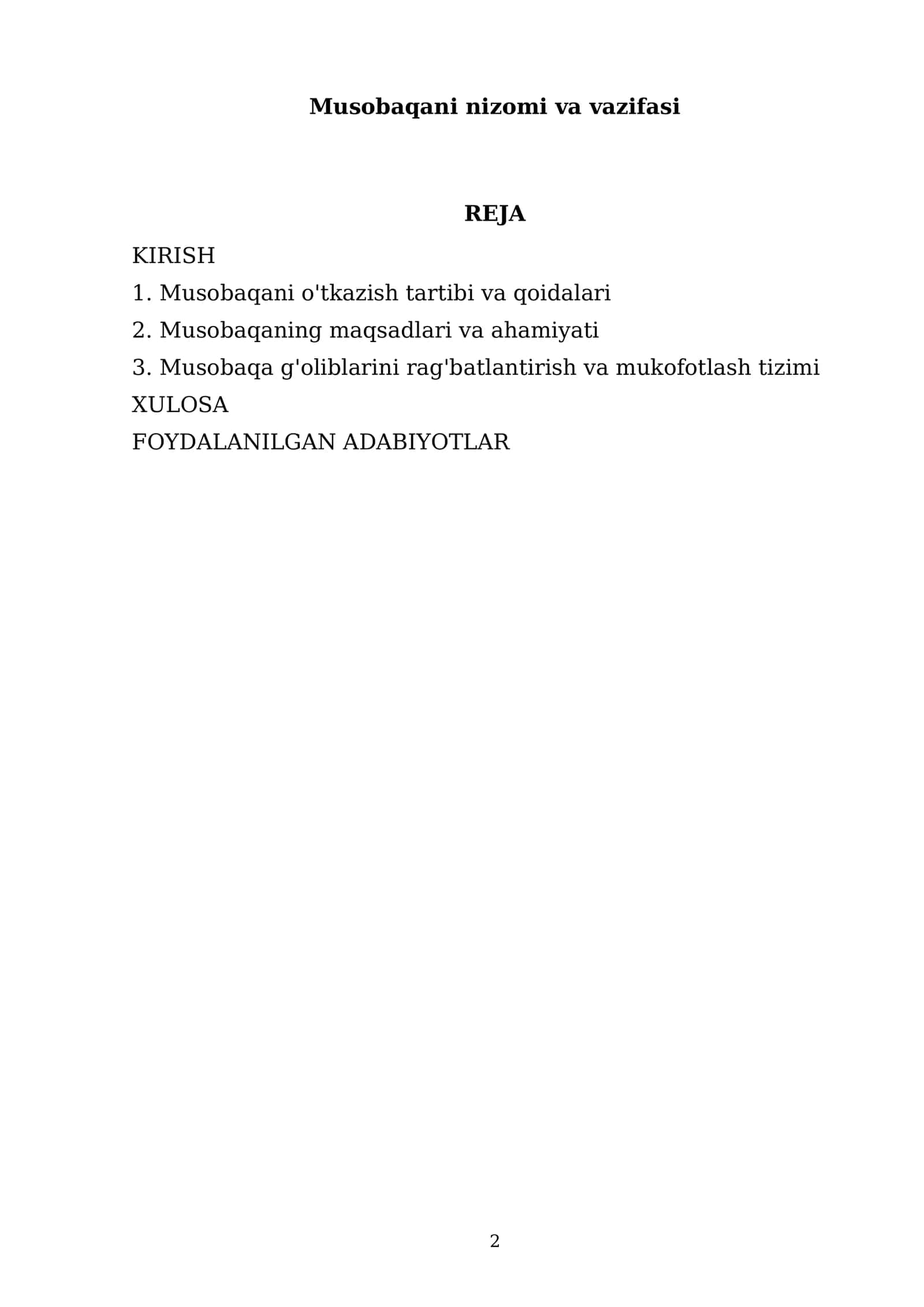 Musobaqani nizomi va vazifasi 2