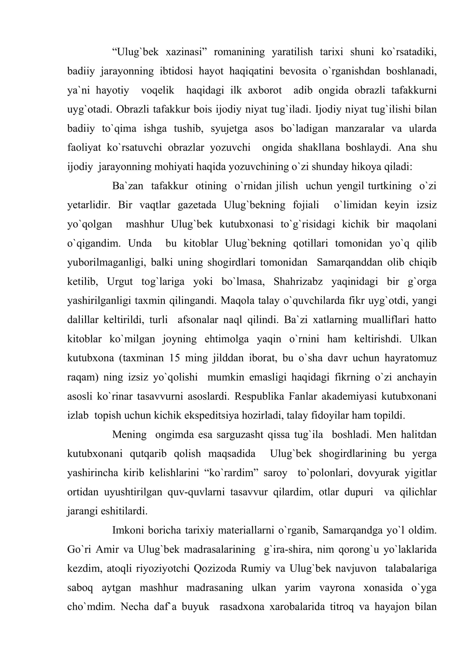 Yozuvchining niyati va badiiy obraz (Odil Yoqubovning “Ulug`bek xazinasi” romani asosida ) 2