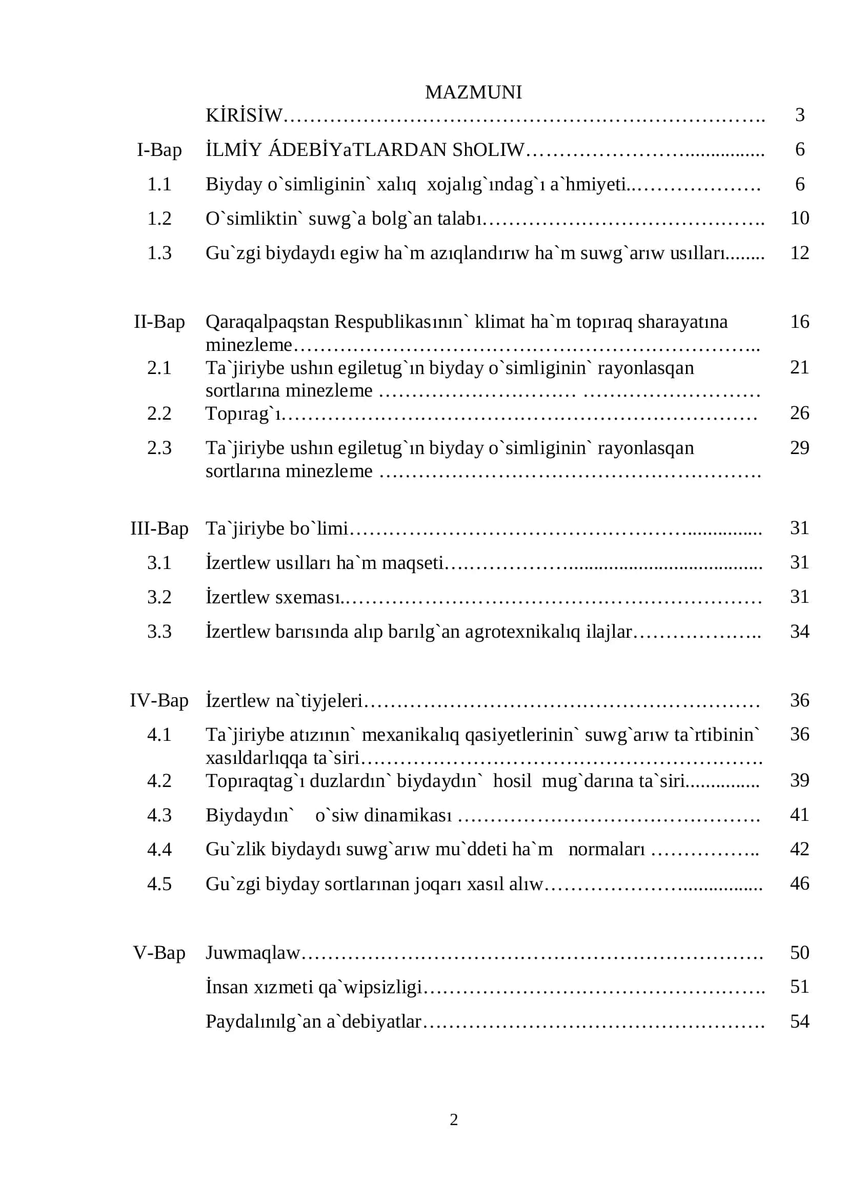 Qarao`zek rayon jag`day`nda orta shorlang`an jerlerde gu`zlik biydayd` suwg`ar`w ta`rtibininn xas`ldarl`qqqa ta`siri 2