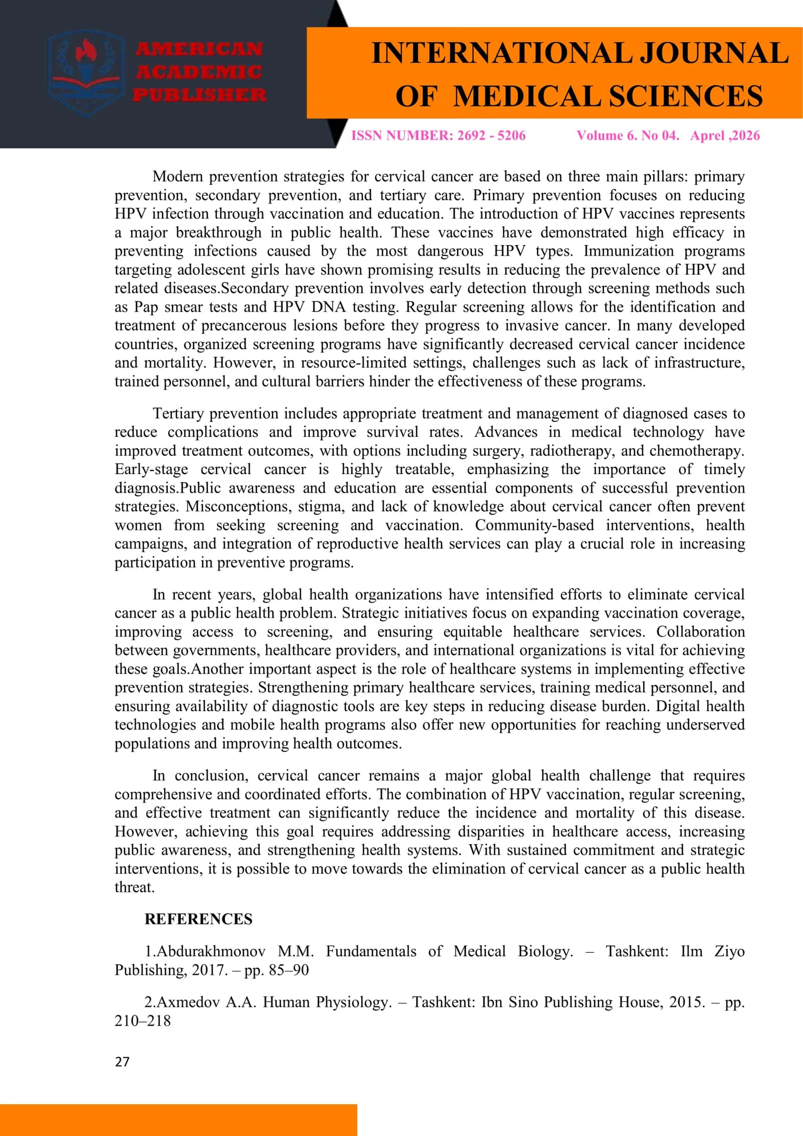 CERVICAL CANCER: A GLOBAL PROBLEM AND MODERN PREVENTION STRATEGIES 2