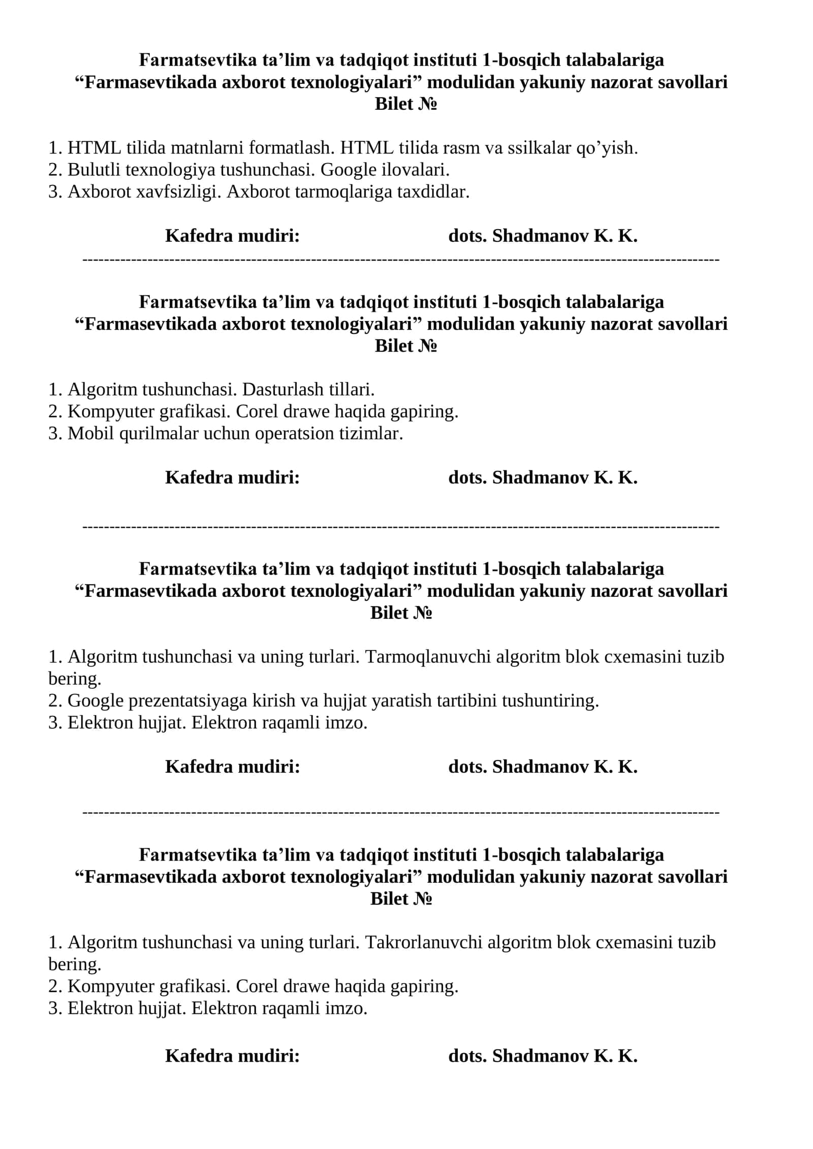 Farmasevtikada axborot texnologiyalari 2
