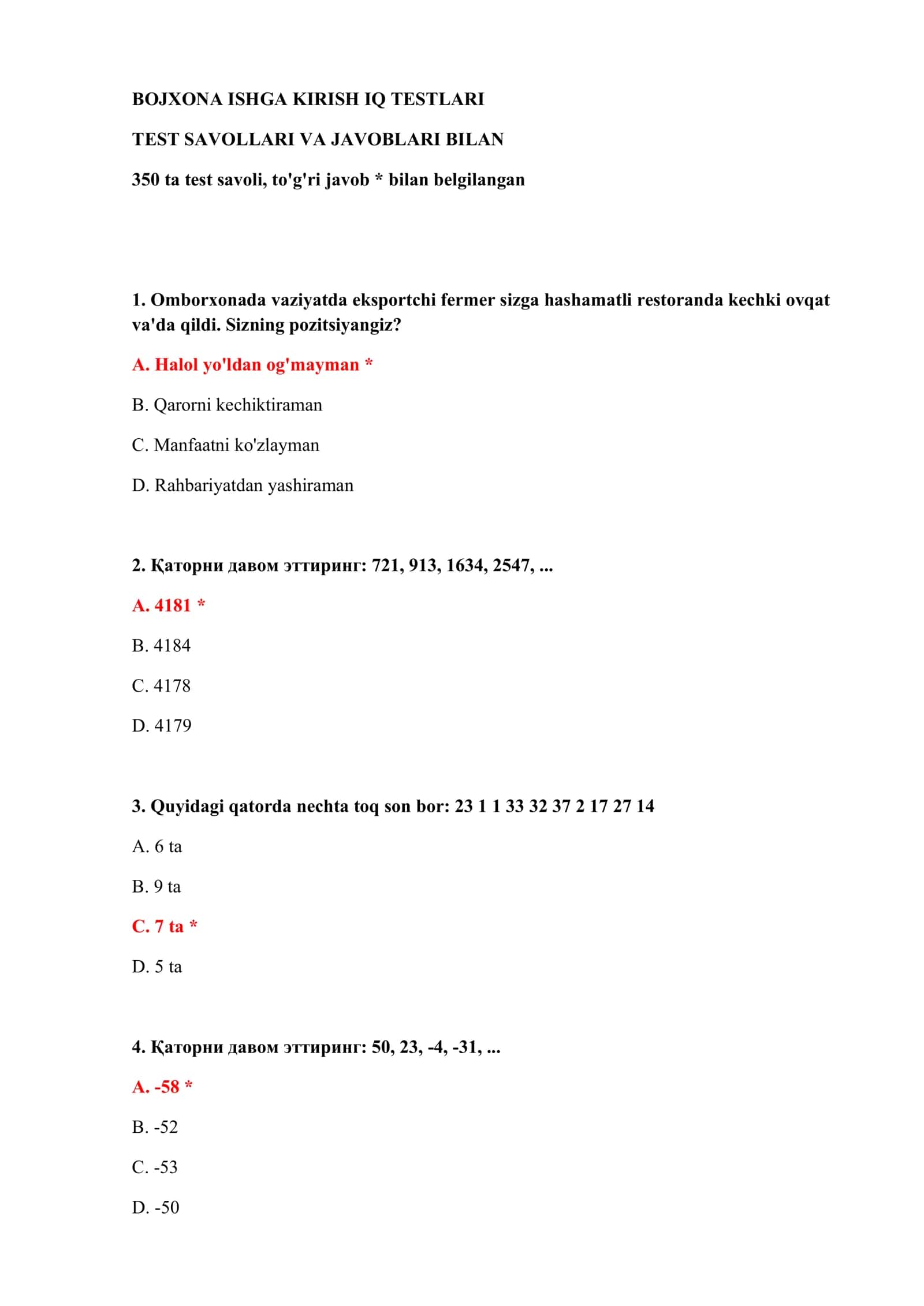 KIRISH IQ TESTLARI 2