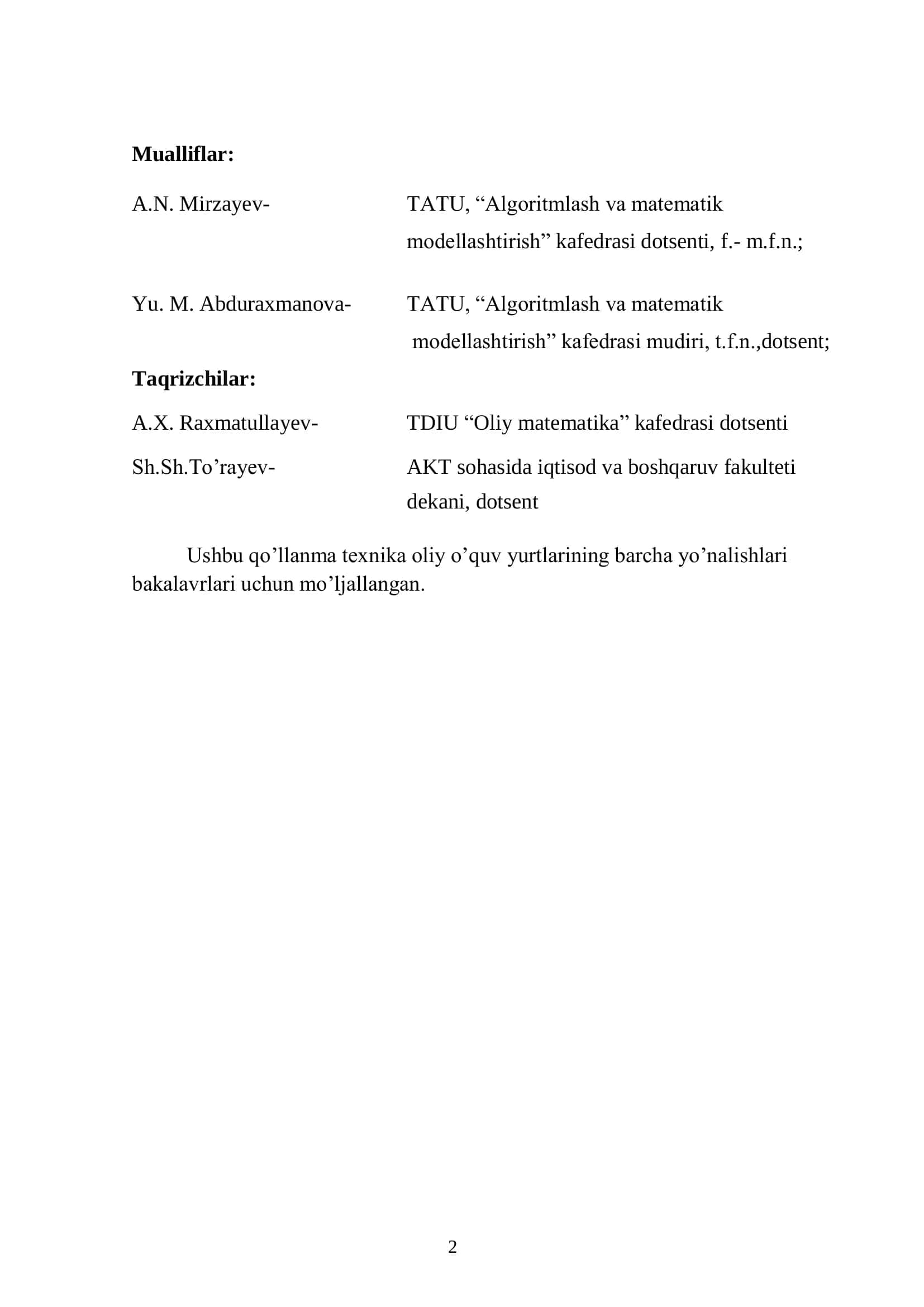 IQTISODIY MATEMATIK USULLAR VA MODELLAR 2