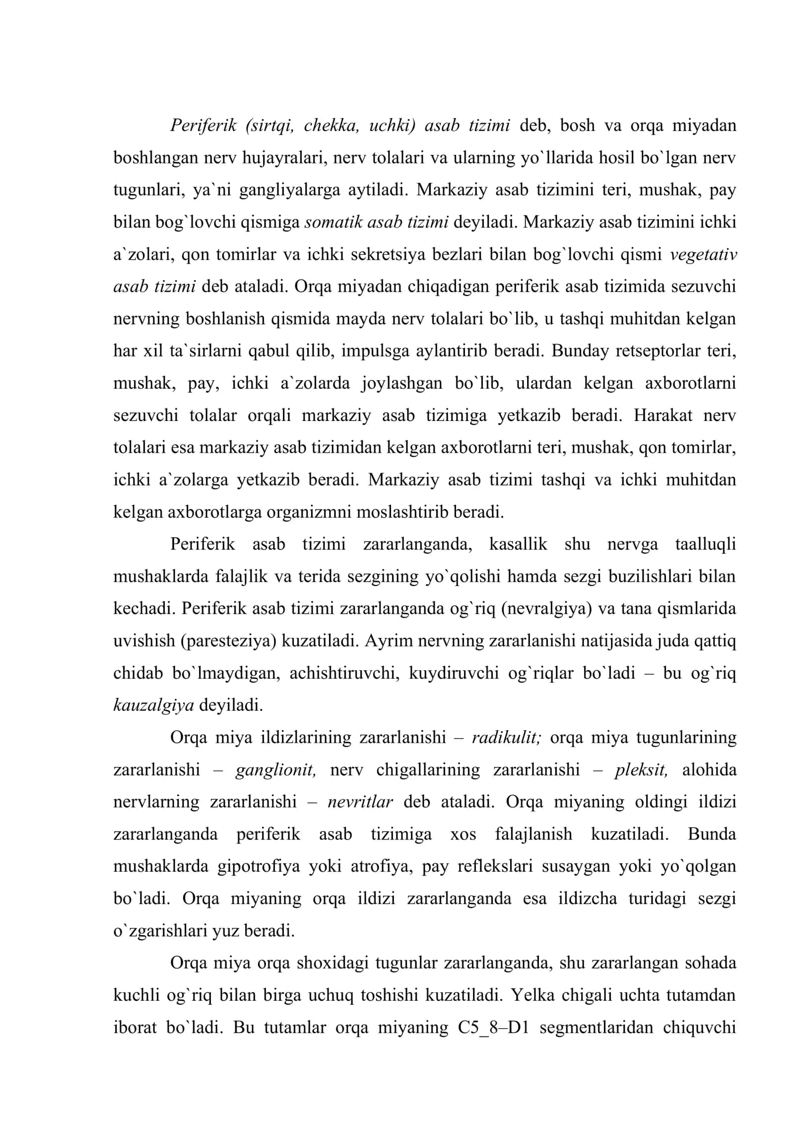 Peri ferik asab tizimi anatomiyasi, fiziologiyasi, zararlanish belgilari va uni tekshirish usullari 2