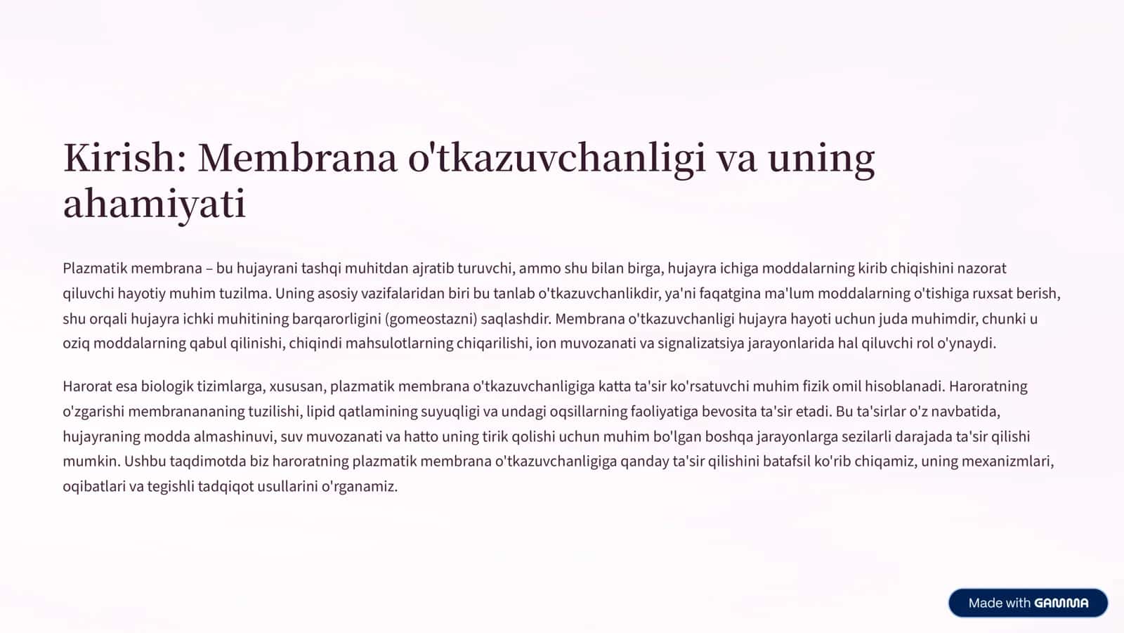 Plazmatik membrana o'tkazuvchanligiga haroratning ta'siri 2