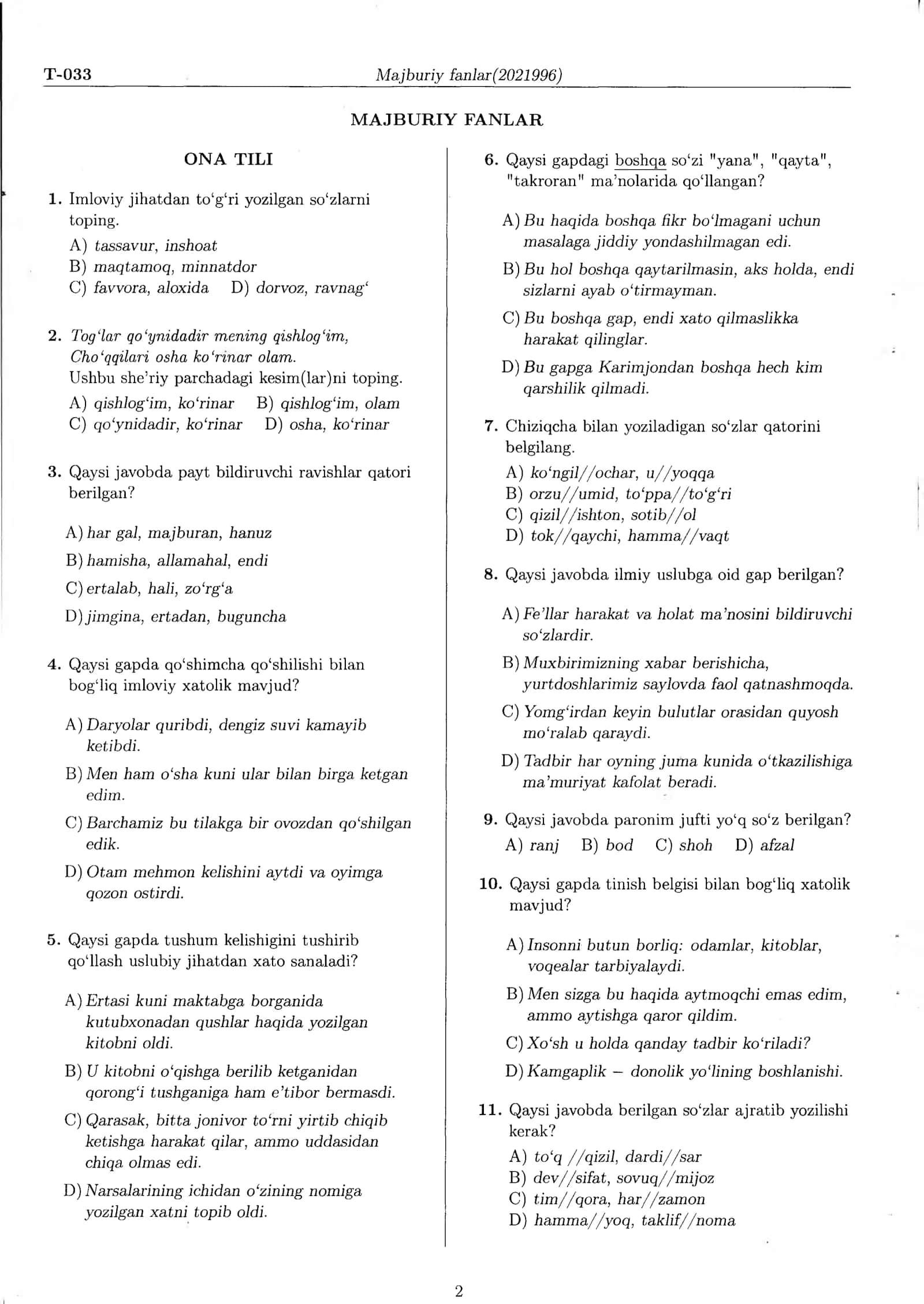 Test topshiriqlari kitobi 2