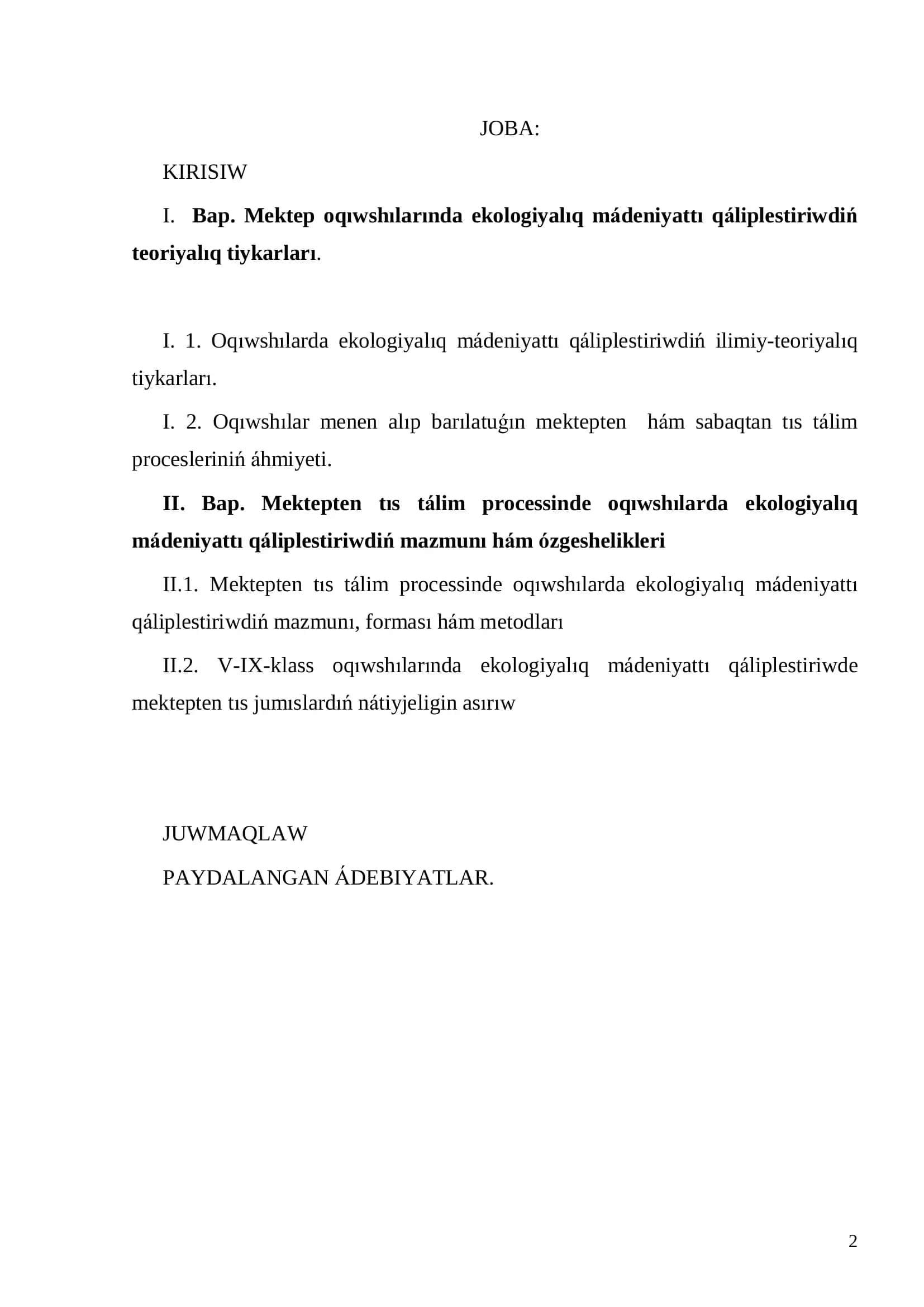 Pedagogika hám psixologiya. PITKERIW QÁNİGELİK 2