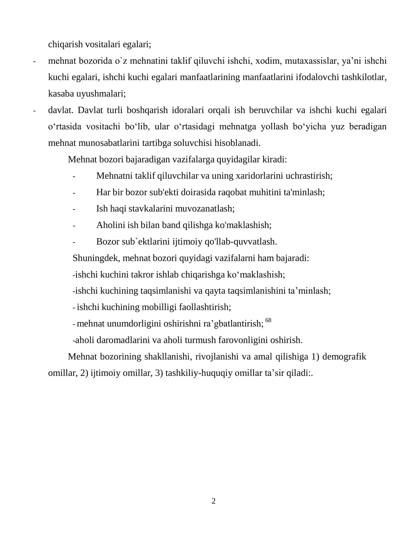 Davlatning mehnat munosabatlari, bandlik va aholi daromadlari sohasidagi siyosati 2