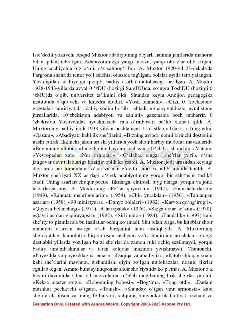 Asqad Muxtor hayoti va ijod yo’li 2