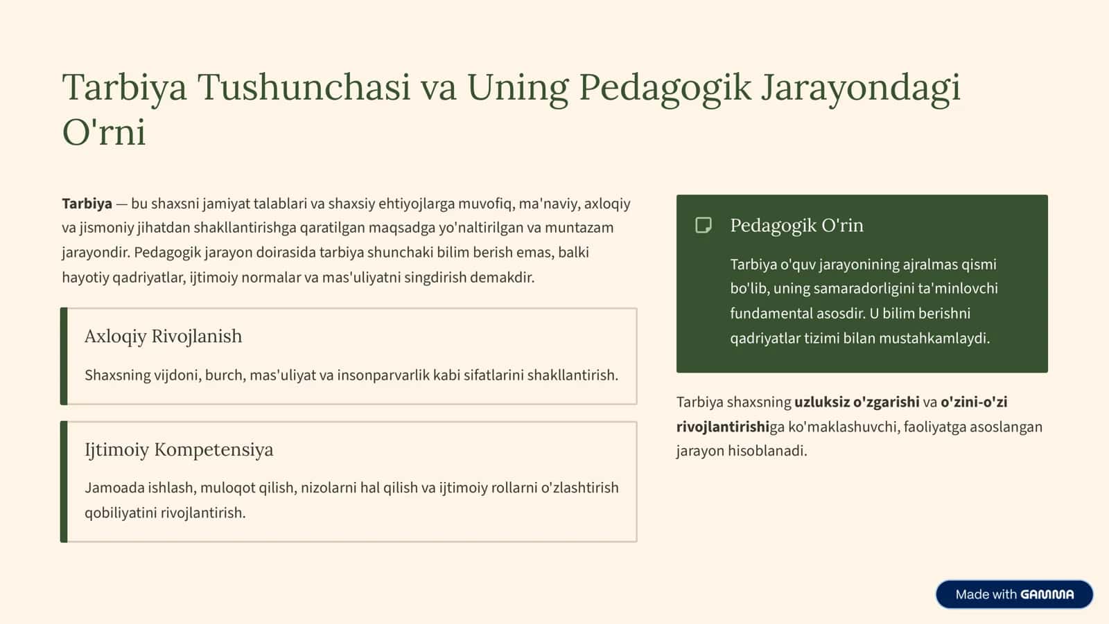 Pedagogik Jarayon va Tarbiyaning Mohiyati "IMAK" Texnologiyasini Qo'llash Misolida 2