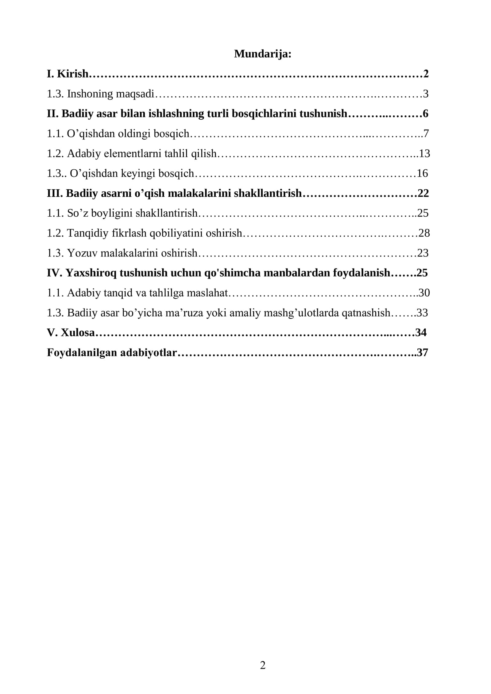 Kurs ishi Adabiyot darslarida badiiy asar matni bilan ishlash 2