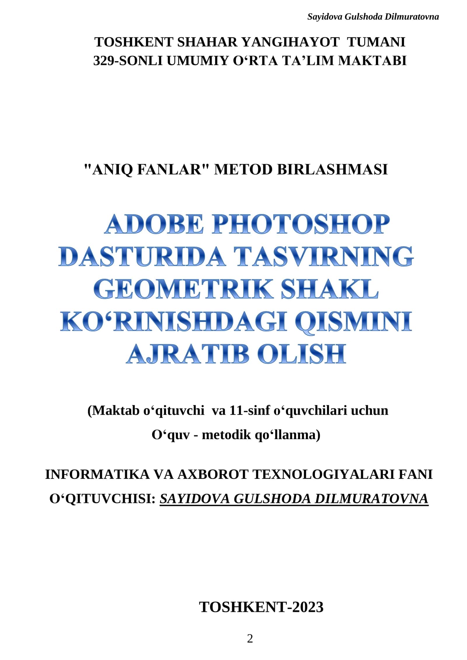 11-sinf Informatika fanidan Photoshopda tasvirning geometrik shakl ko'rinishdagi qismini ajratib olish qo'llanma 2