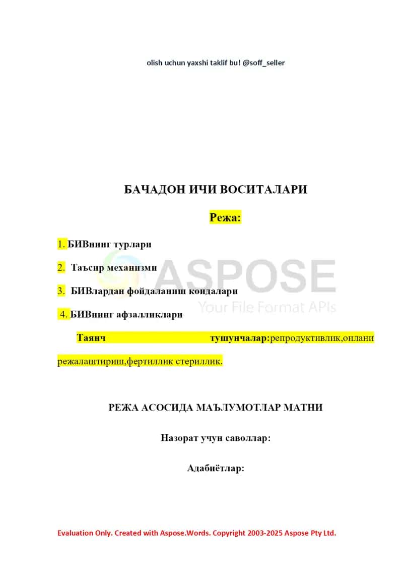 Bachadon ichi vositalari 2