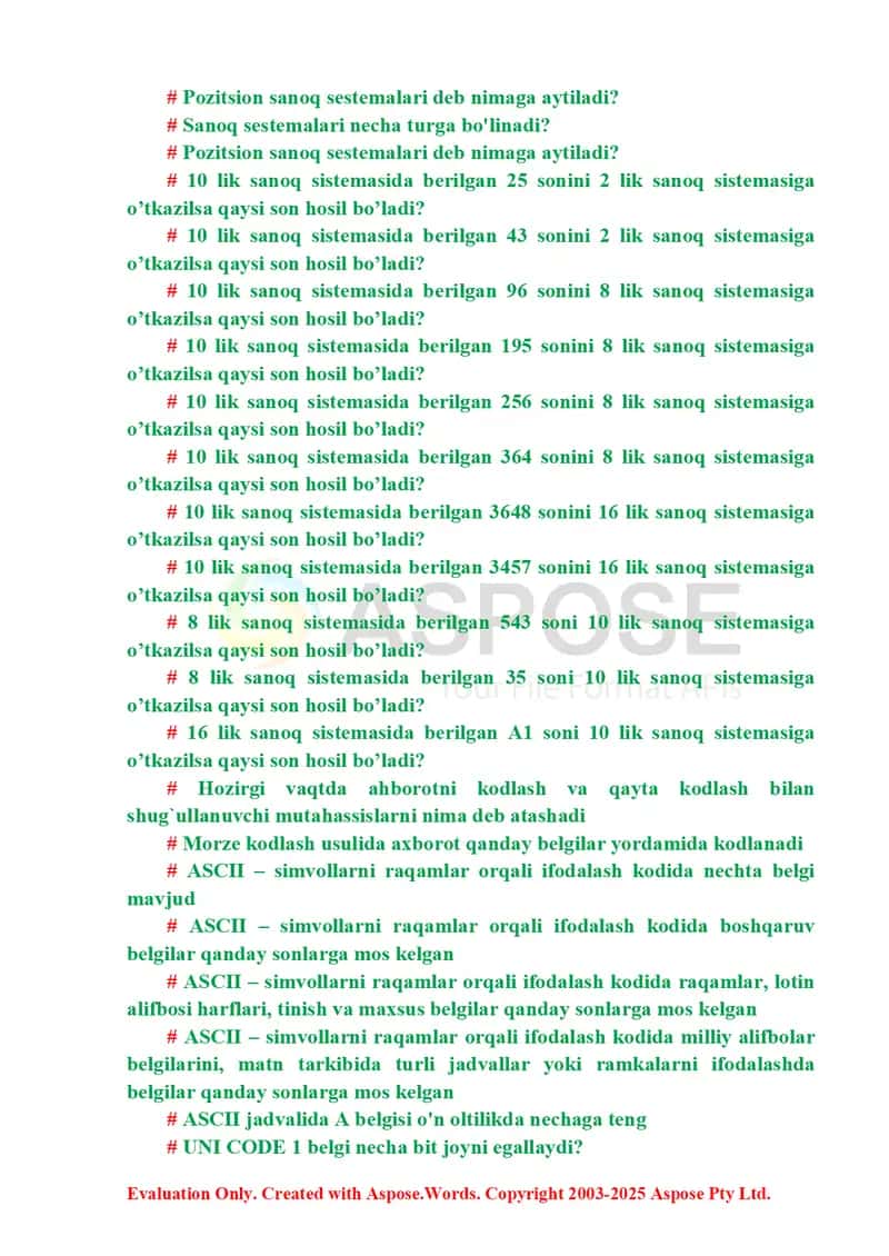 Informatika va axborot texnologiyalari savol-javoblar to‘plami (taqdimot) 2