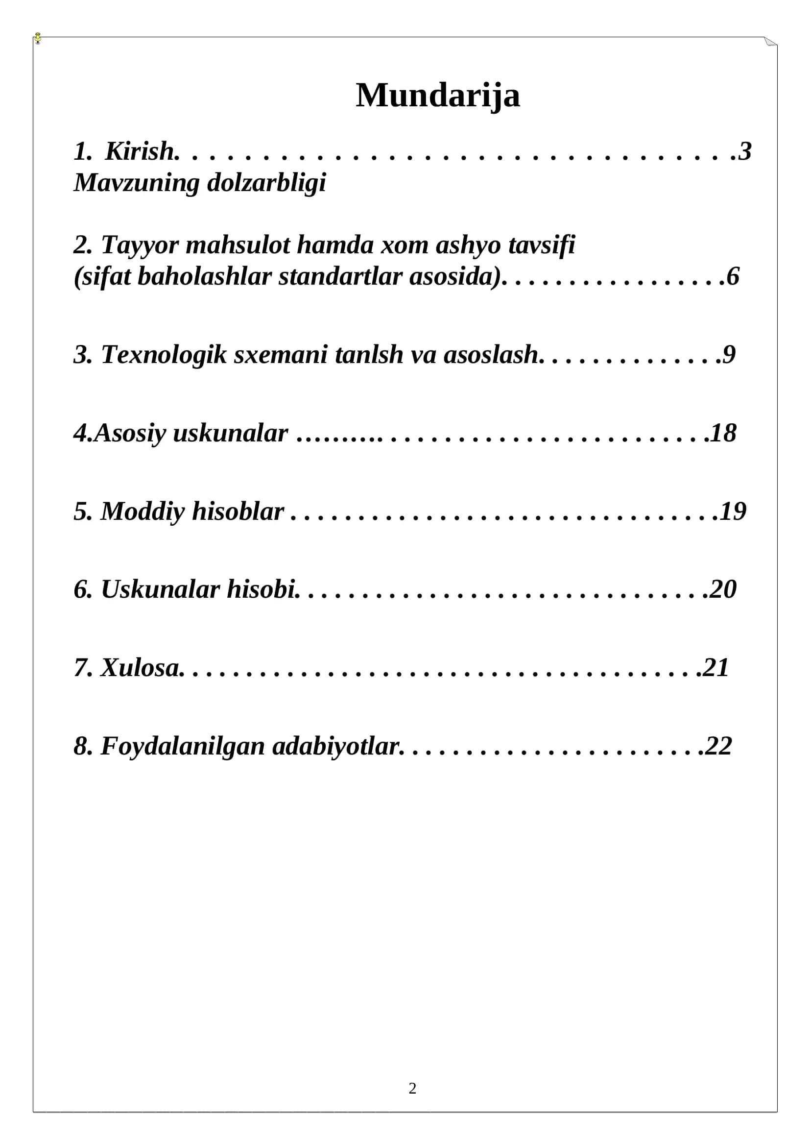 RAPS URUG`IGA DASTLABKI ISHLOV BERISH TEXNOLOGIK BO`LIMINI LOYIHALASH (QUVVATI 40 T/SUT) 2