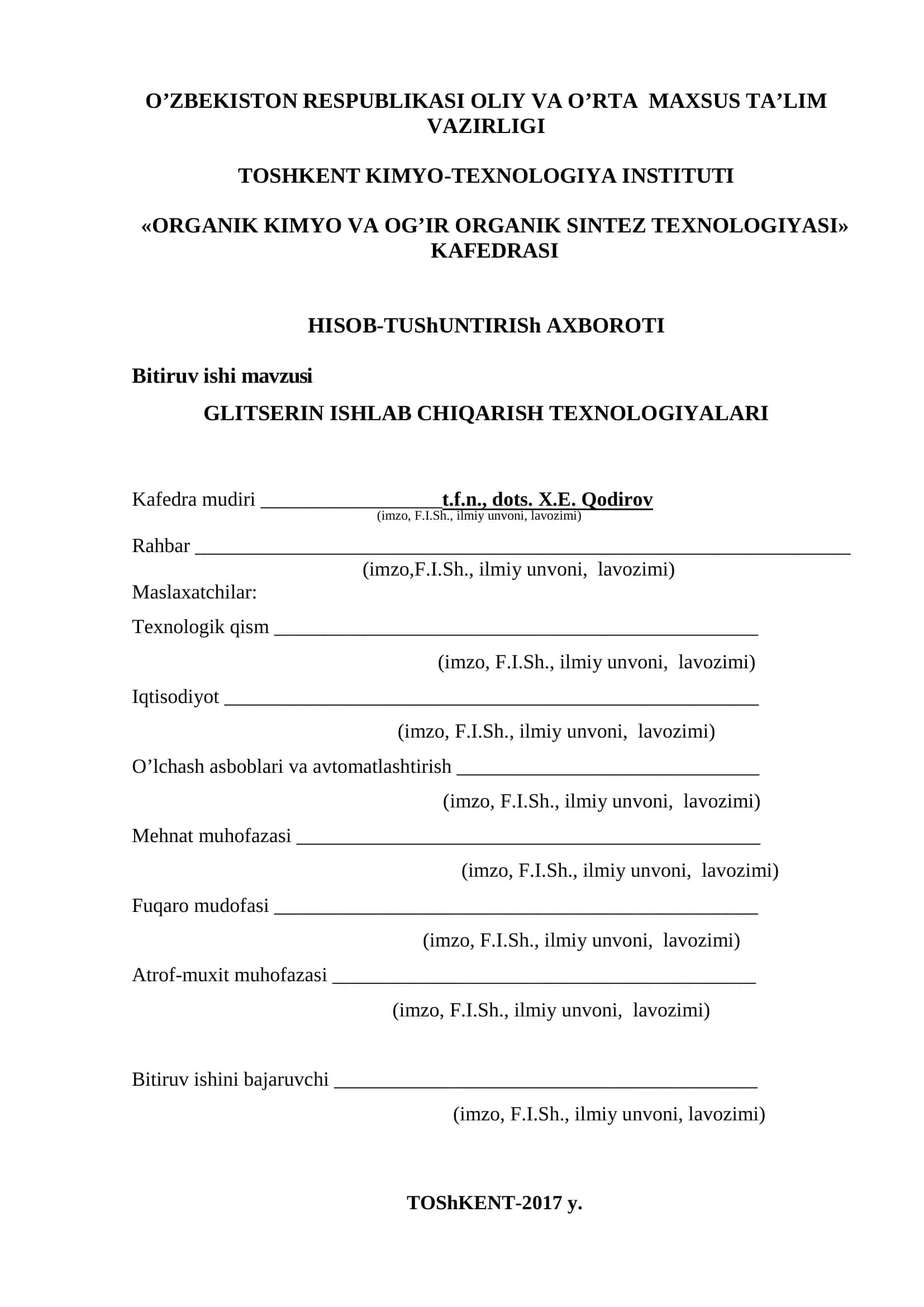 GLITSERIN ISHLAB CHIQARISH TEXNOLOGIYALARI 2