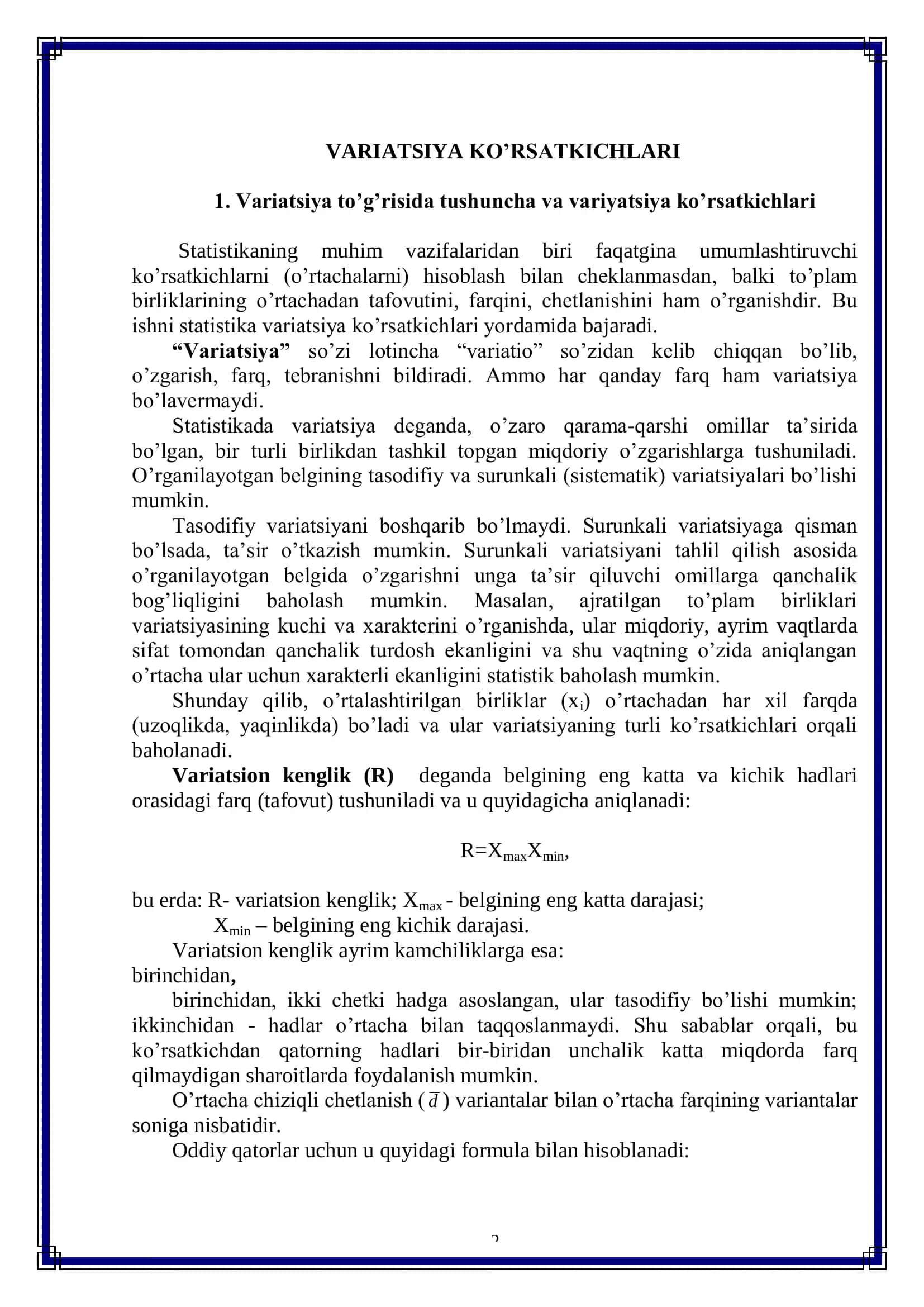 Variatsiya ko’rsatkichlari 2