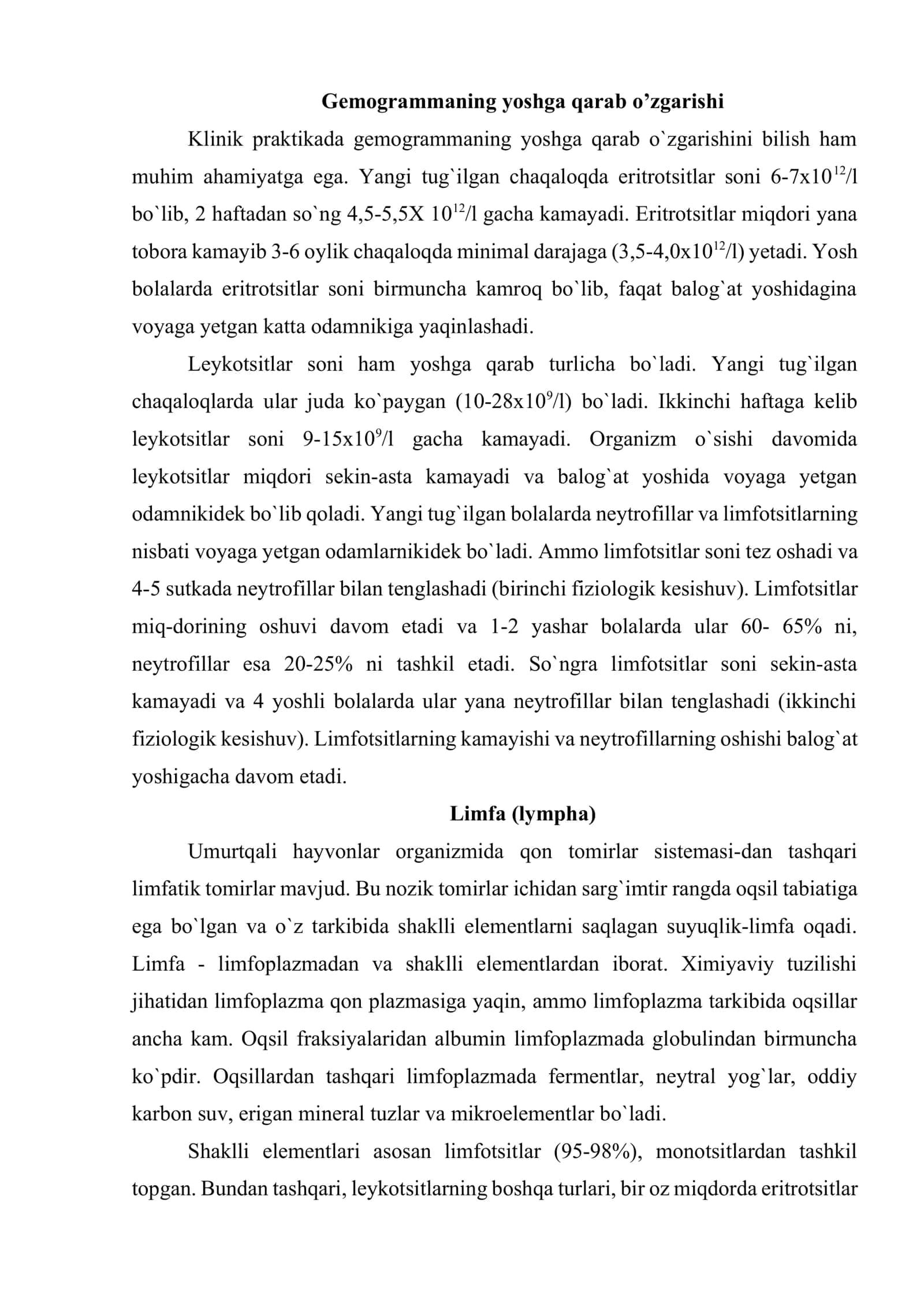 Gemogrammaning yoshga qarab o’zgarishi 2
