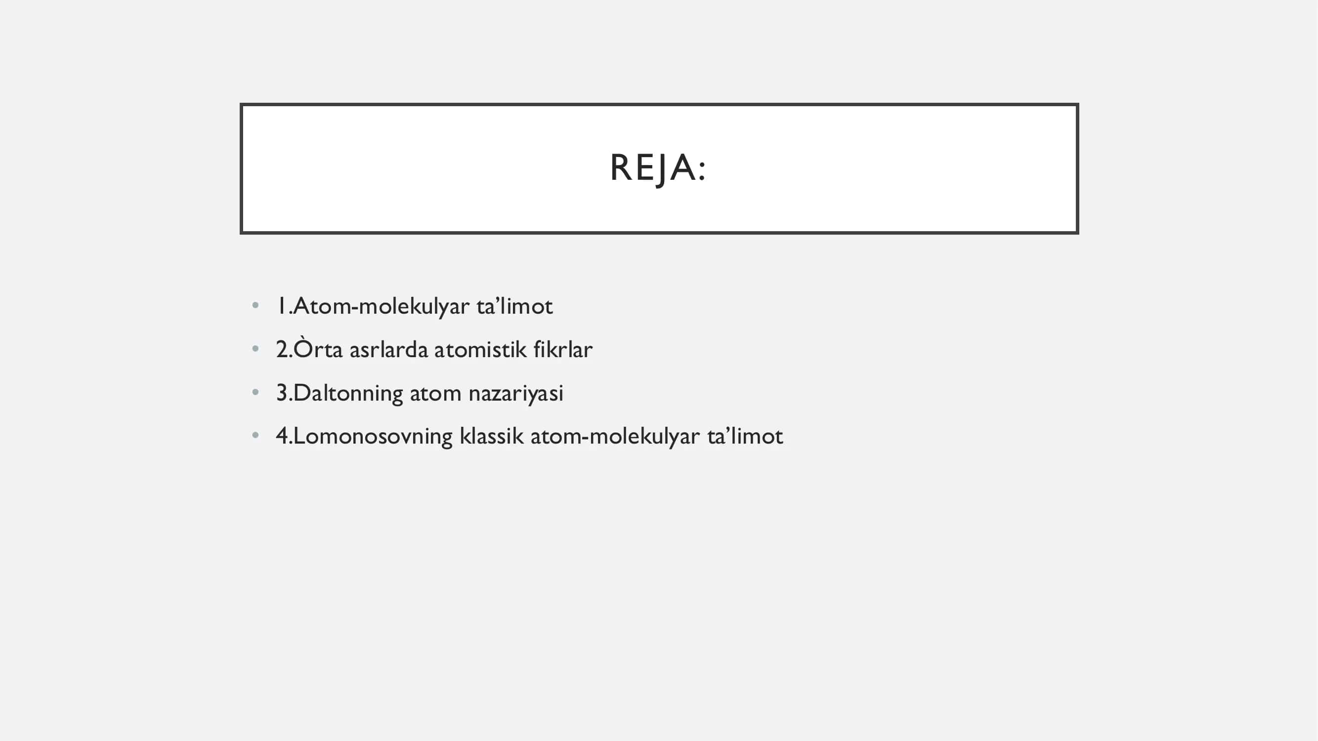 MIQDORIY QONUNLAR DAVRI.ATOM-MOLEKULYAR TA’LIMOTNING SHAKLLANISHI 2