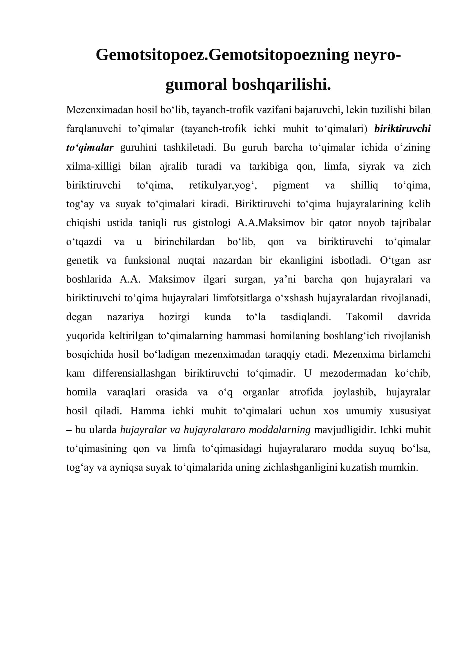 Gemotsitopoez va boshqarilishi 2