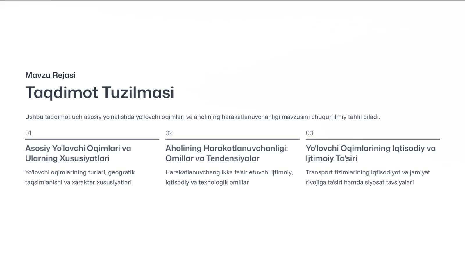 Asosiy Yo'lovchi Oqimlarining Tavsiflari va Aholining Harakatlanuvchanligi 2