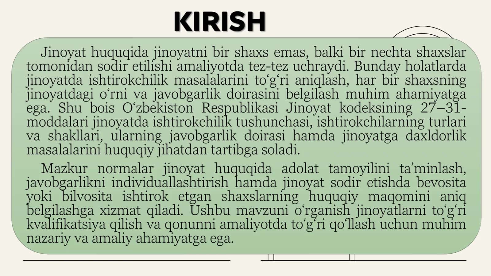 JINOYATDA ISHTIROKCHILIK (27-28- 29-30-31 moddalar) 2