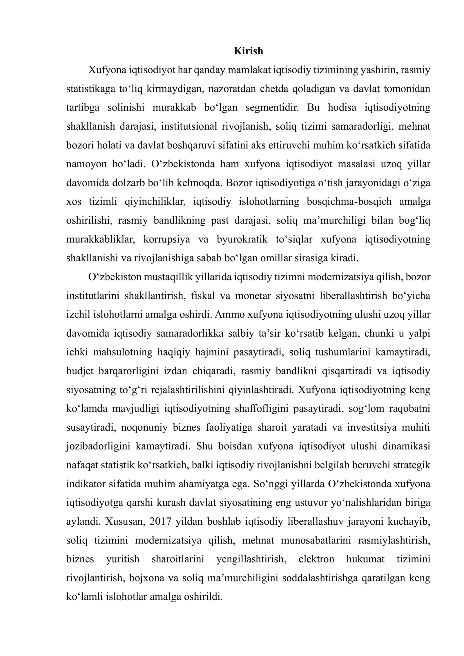 OʻZBEKISTONDA XUFYONA IQTISODIYOT ULUSHI DINAMIKASI VA KAMAYTIRISH SIYOSATI 2