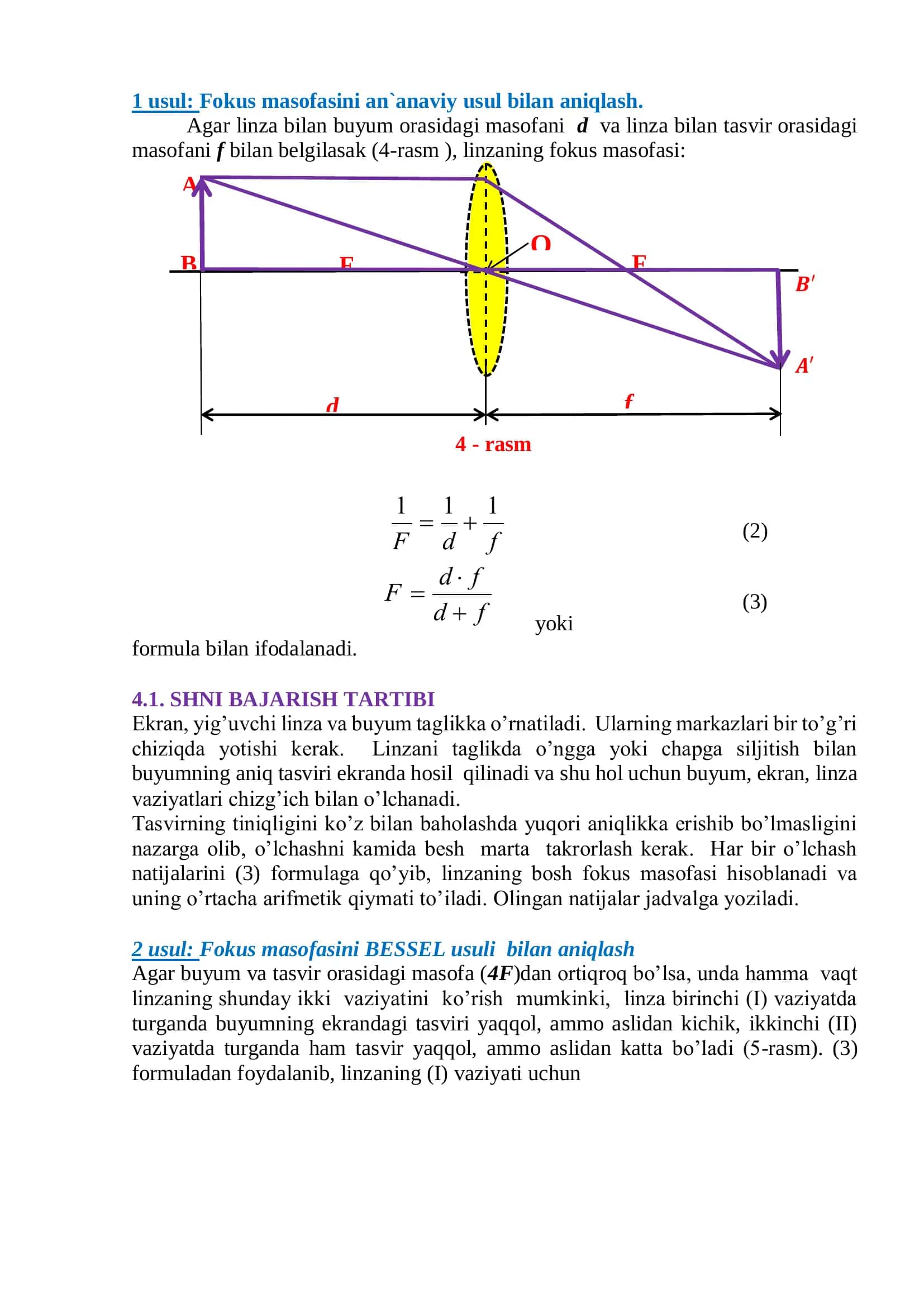 YIG’UVCHI LINZANING FOKUS MASOFASINI ANIQLASH 2