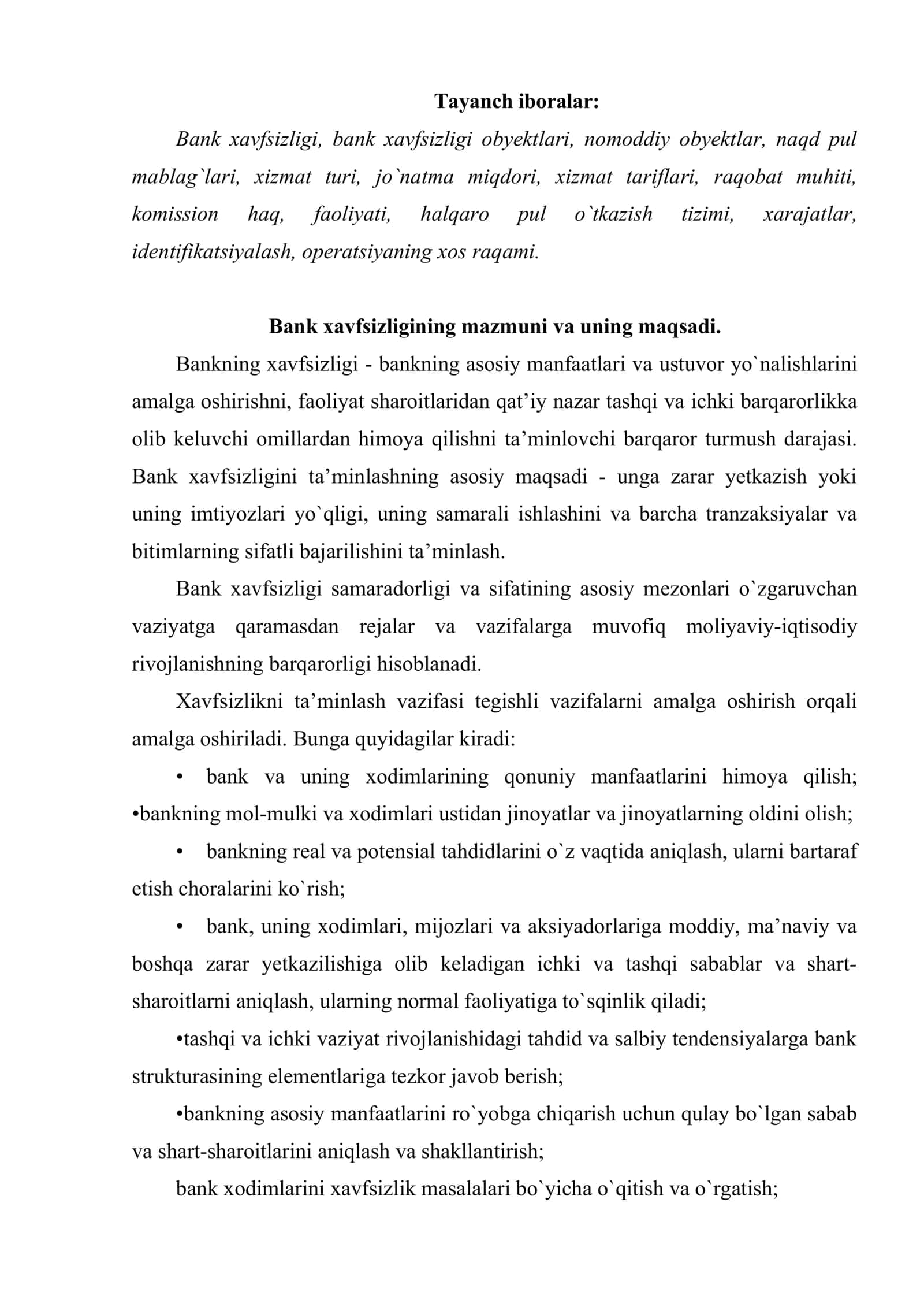 Bank xavfsizligining maqsadi va vazifalari 2