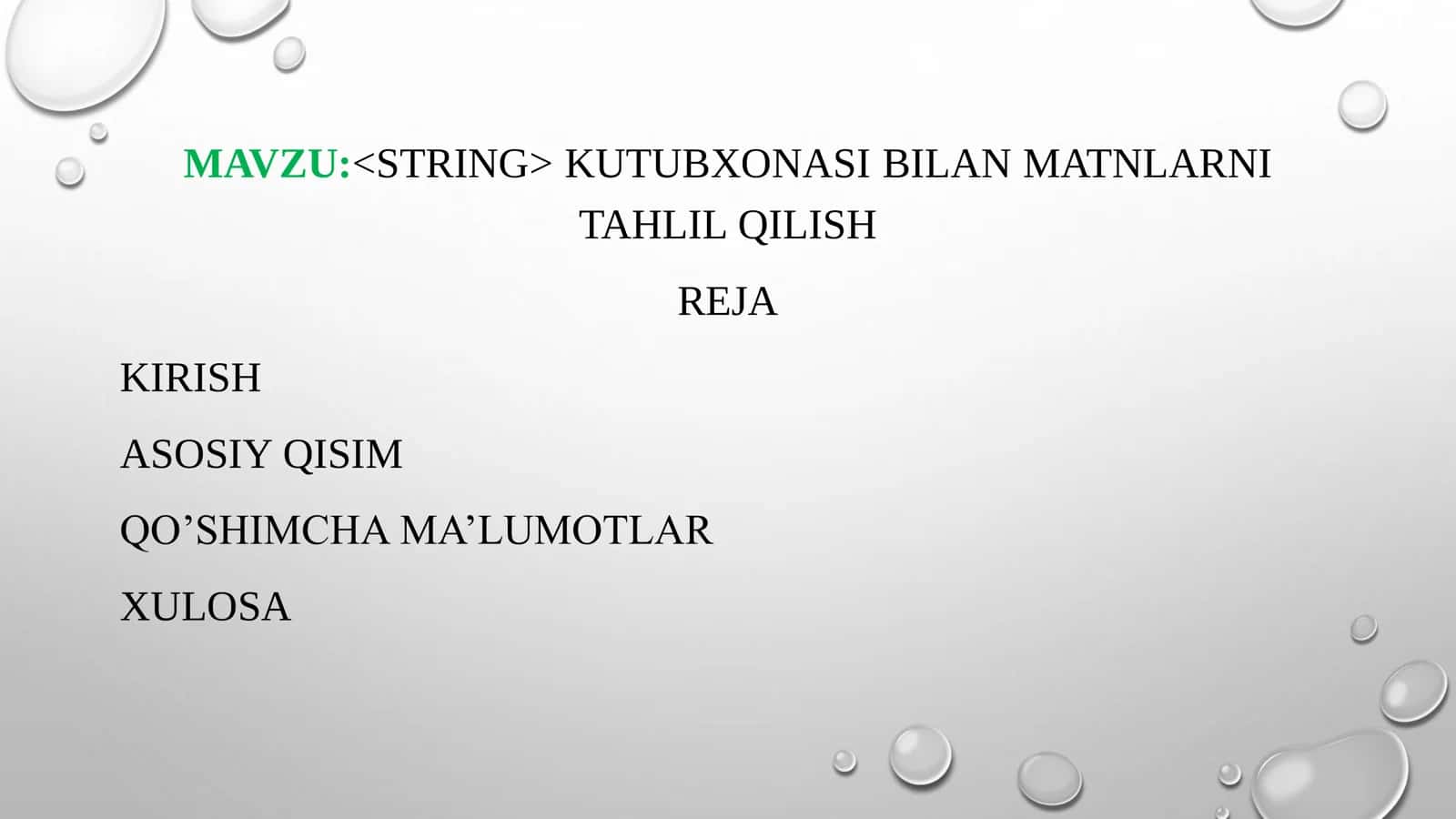 <STRING> kutubxonasi bilan matnları tahlil qilish 2