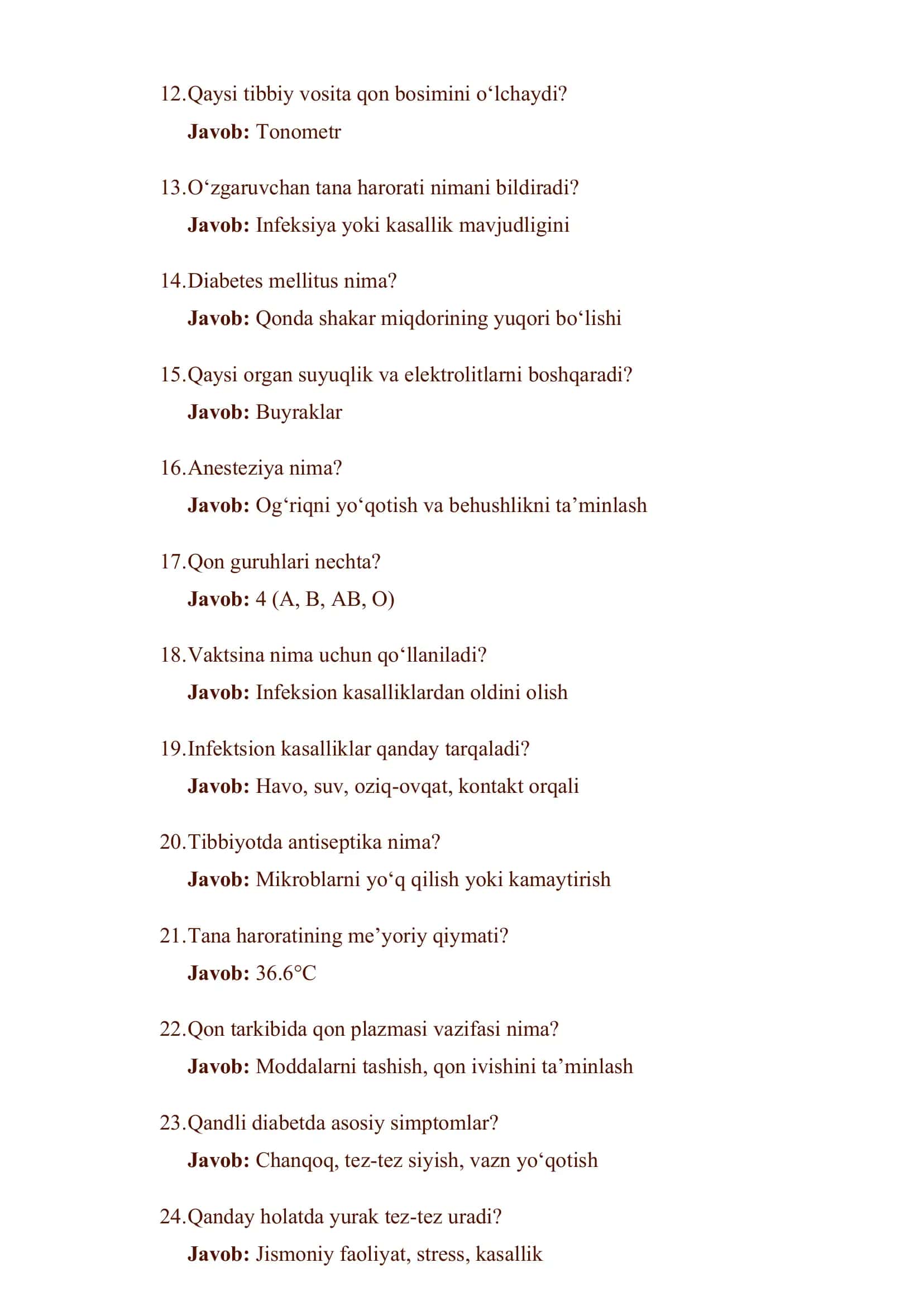 TIBBIYOT XODIMLARI MALAKA TESTI 2