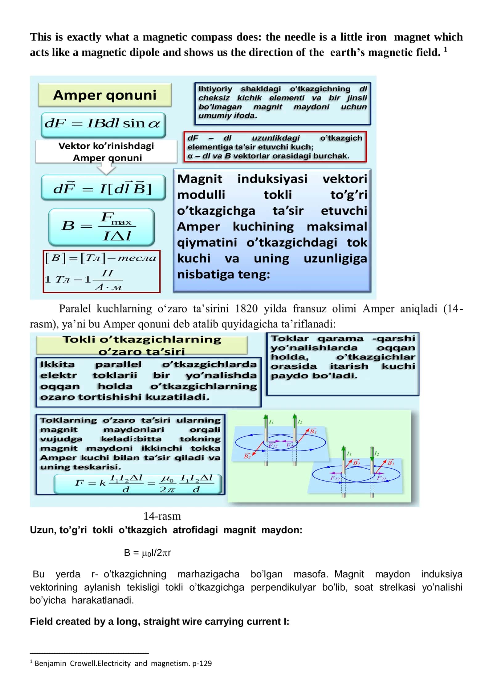 Magnit qutblarining o‘zarо ta’siri. Bio-Savar-Laplas qonuni 2