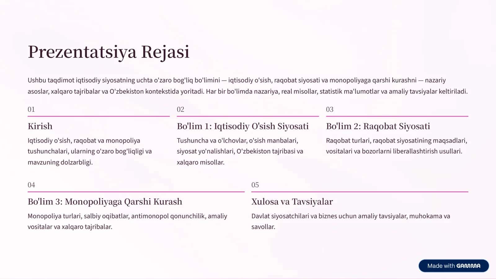 Iqtisodiy O'sish Siyosati, Raqobat Siyosati va Monopoliyaga Qarshi Kurash 2