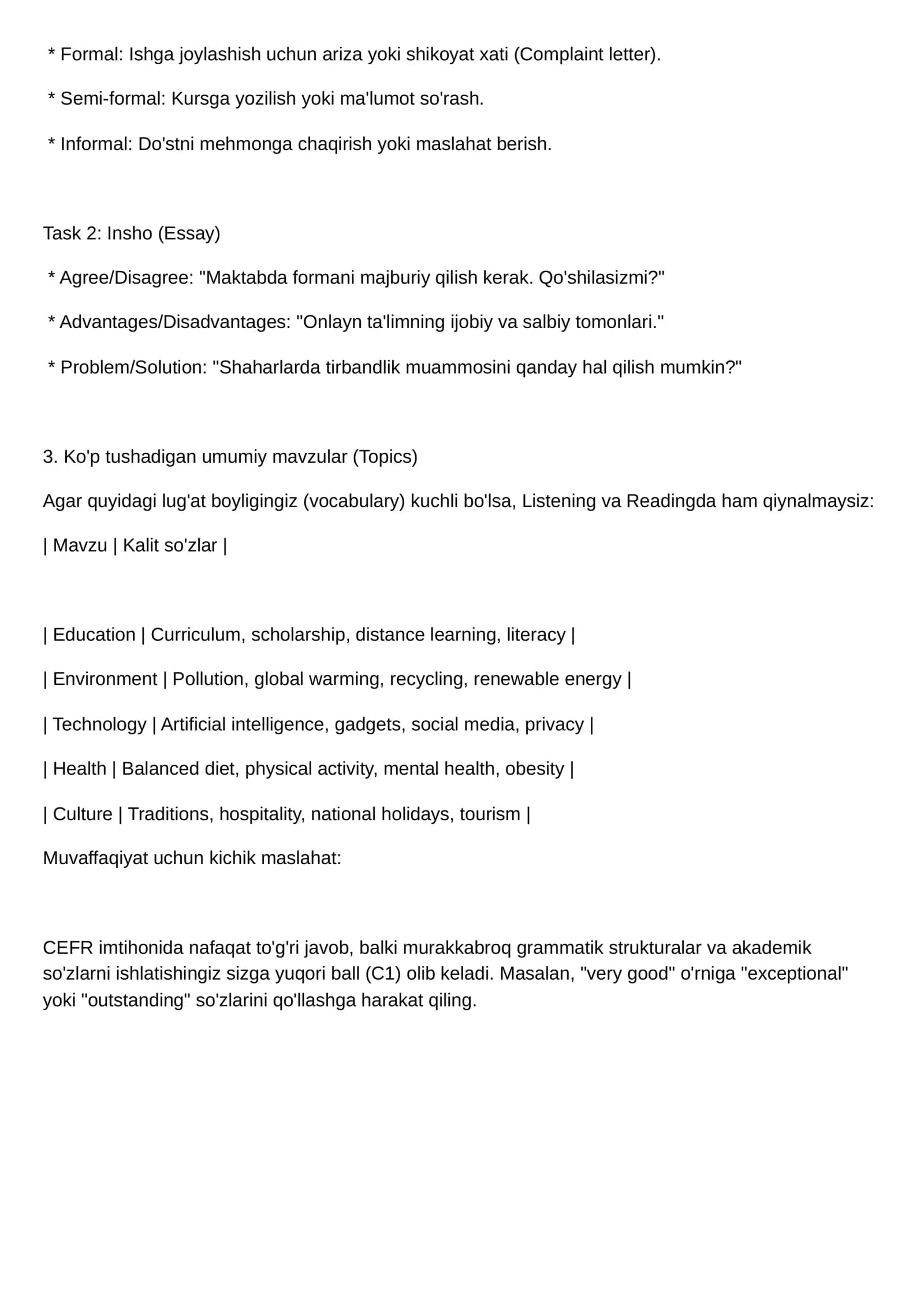 CEFR (Multi-level) imtihoni O'zbekistonda 2