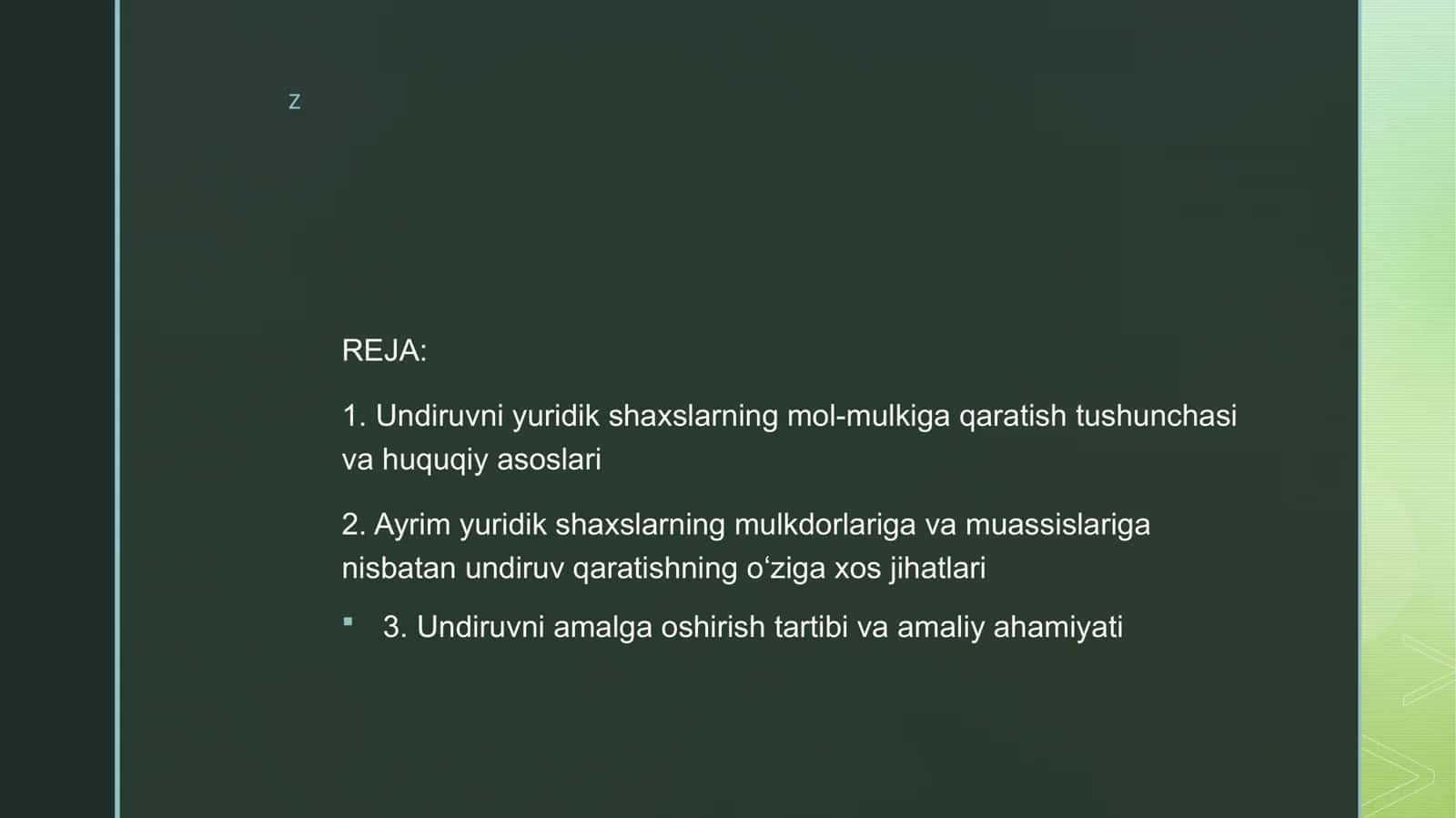 Undiruvni ayrim yuridik shaxslarning, ular mulkdorlarining, muassislarining va aʼzolarining (ishtirokchilarining) mol-mulkiga qaratish xususiyatlari 2