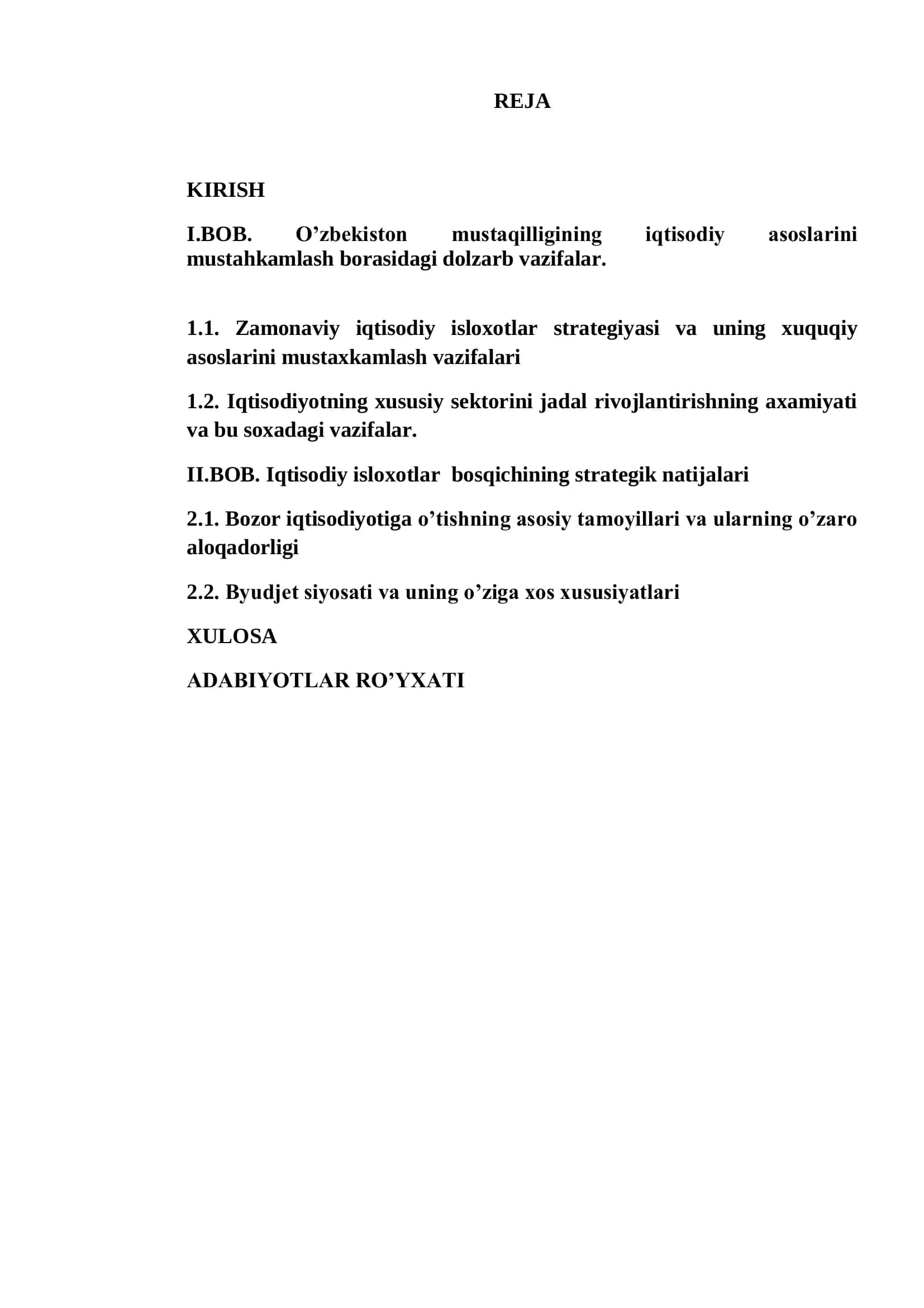 O‟zbekiston mustaqilligining iqtisodiy asoslarini mustahkamlash borasidagi dolzarb vazifalar 2