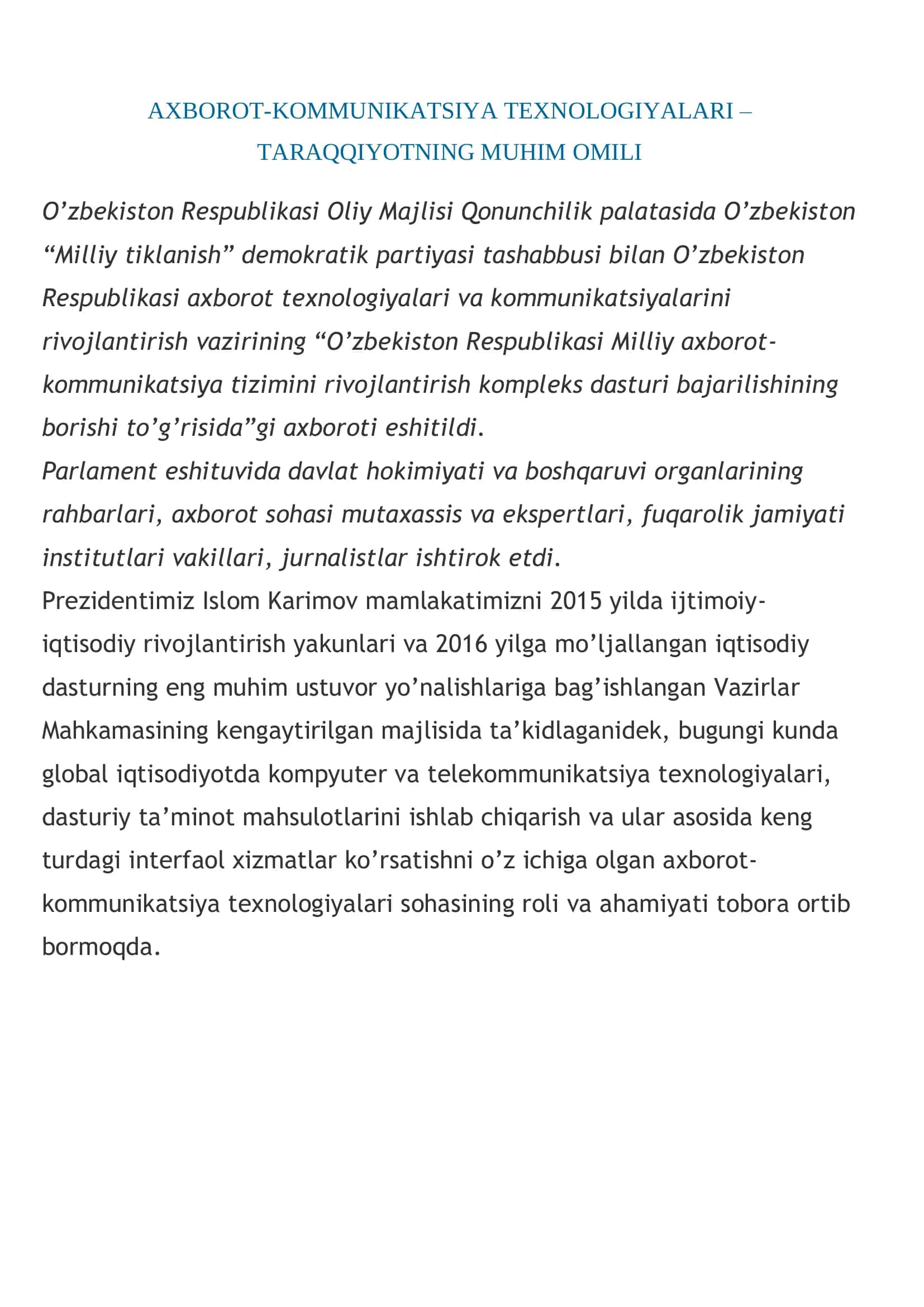 AXBOROT-KOMMUNIKATSIYA TEXNOLOGIYALARI – TARAQQIYOTNING MUHIM OMILI 2