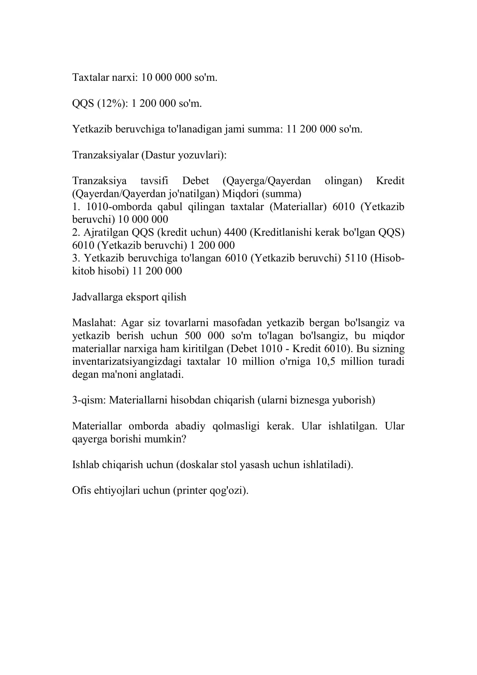 Materiallar hisobi: Yangi boshlanuvchilar uchun qo'llanma 2