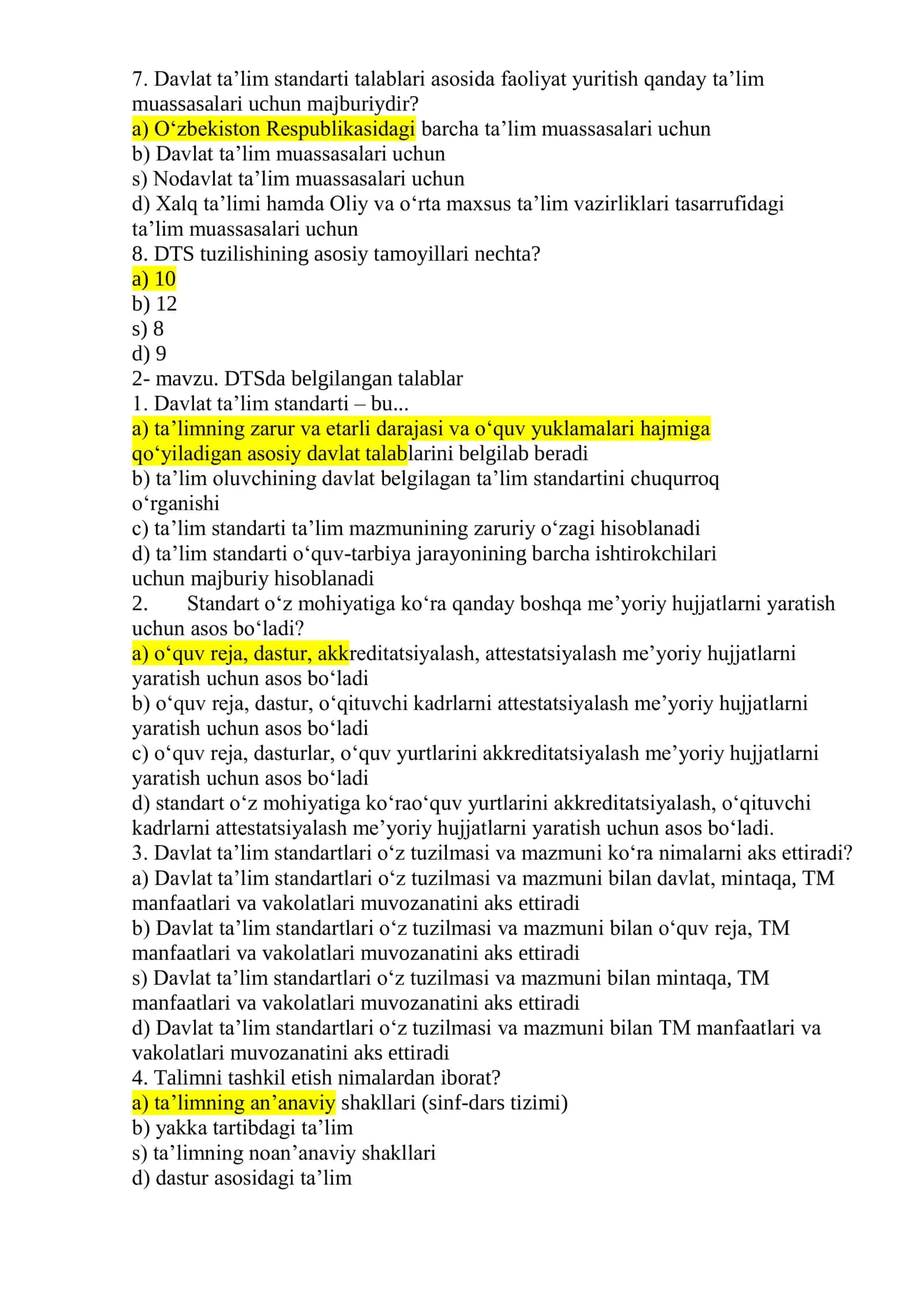 Menejerlik testlari (javoblari bilan) 2