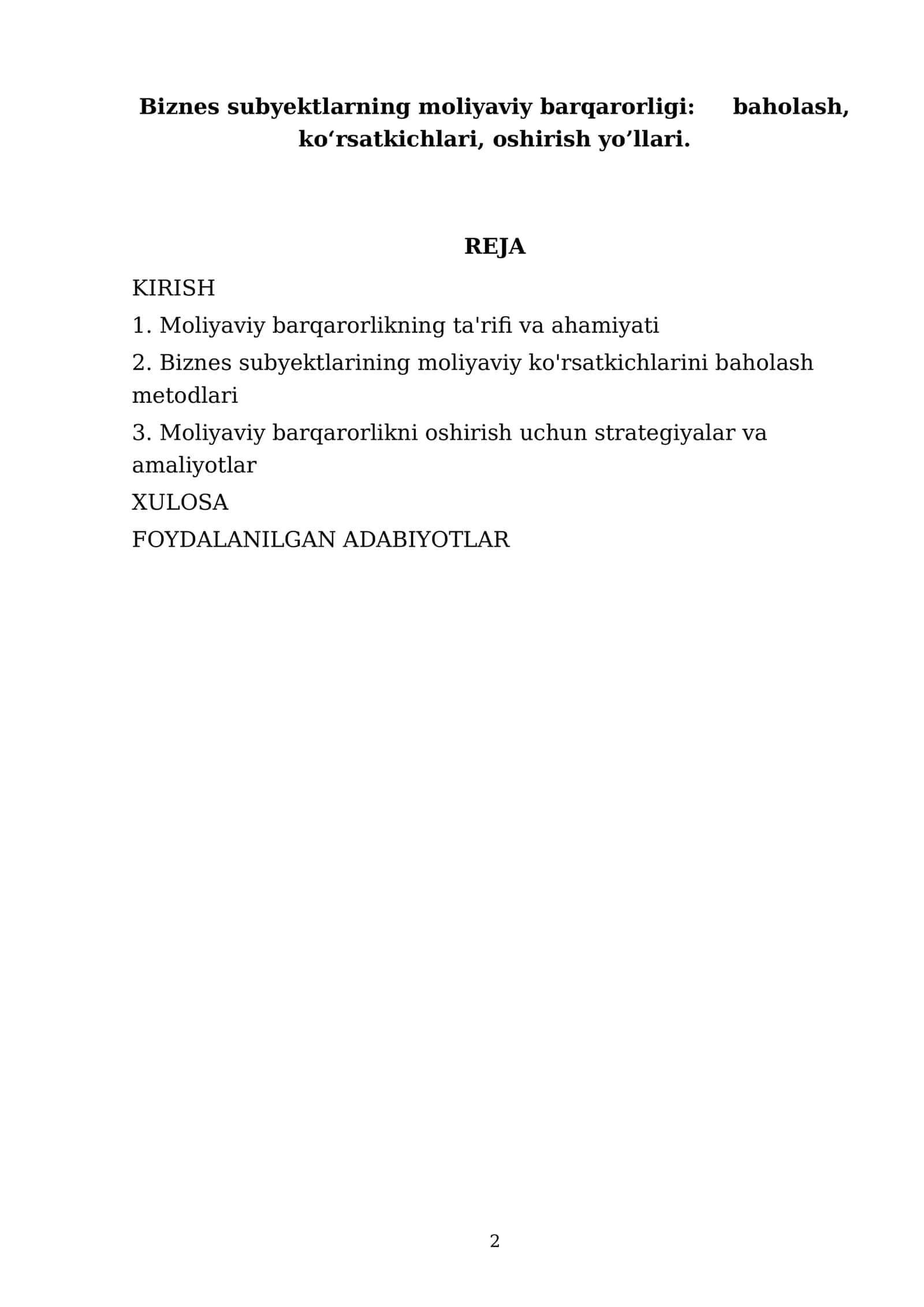 Biznes subyektlarning moliyaviy barqarorligi 2