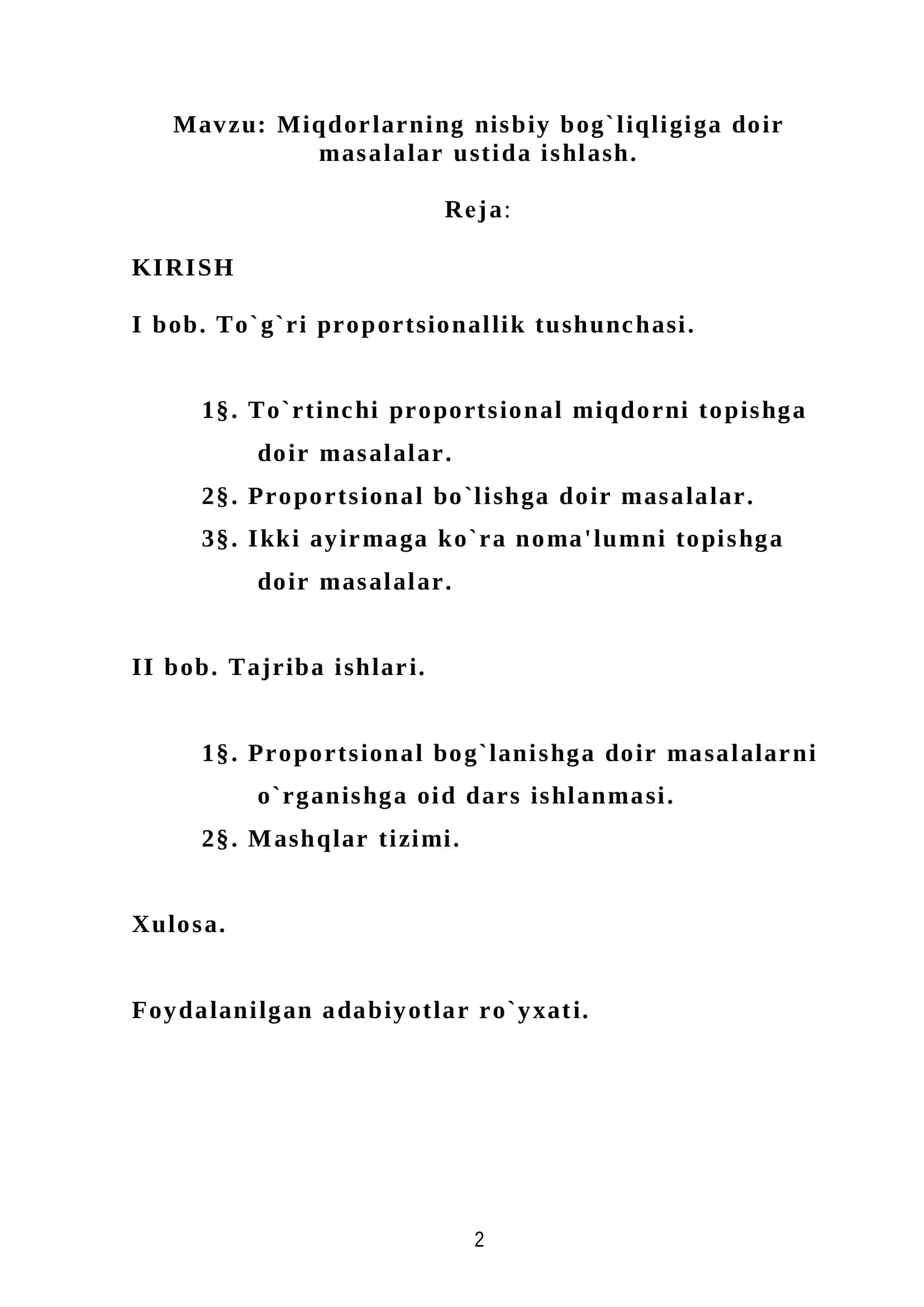 Miqdorlarning nisbiy bog`liqligiga doir masalalar ustida ishlash 2