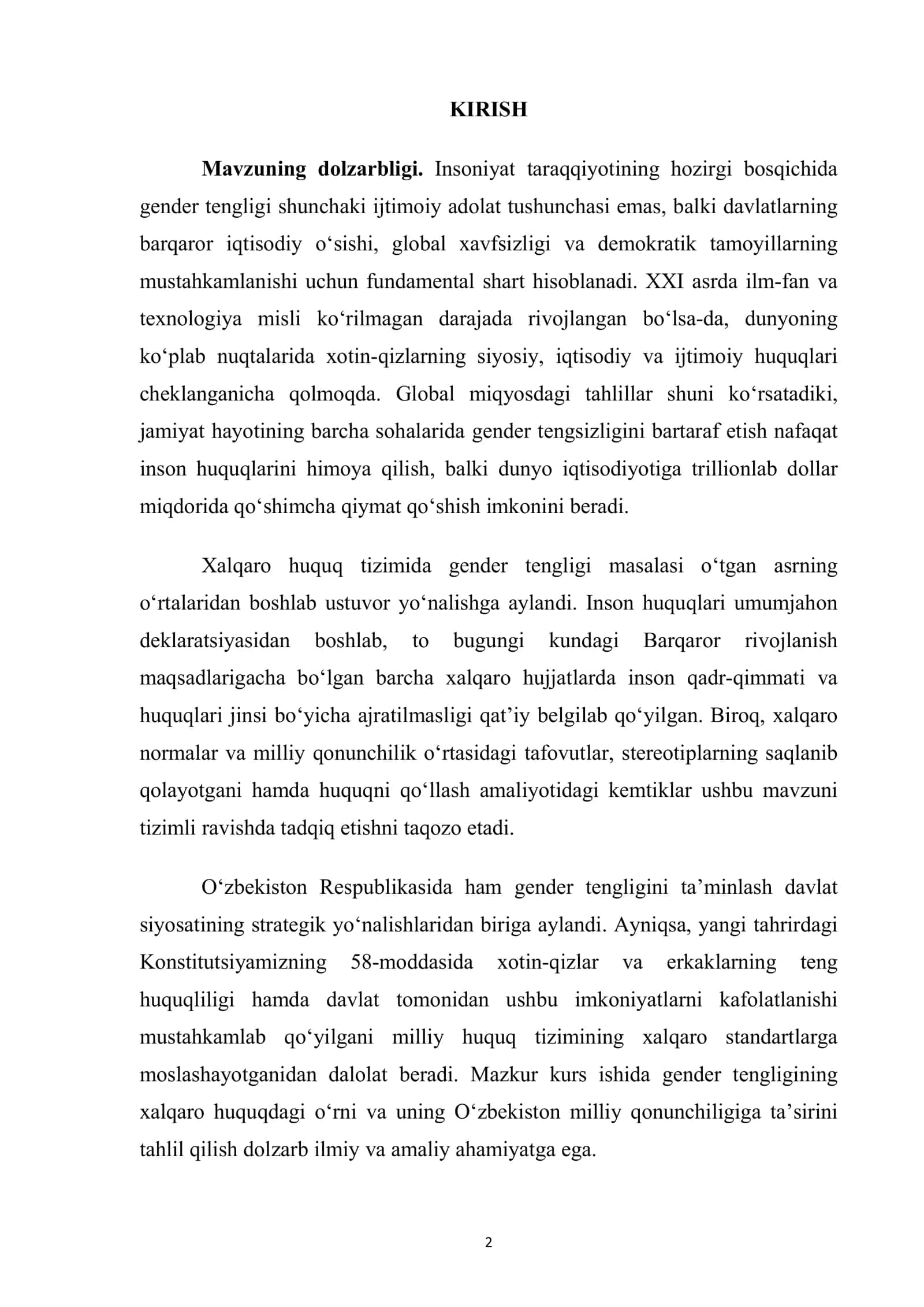gender tengligining xalqaro-huquqiy asoslarini kompleks tahlil qilish 2