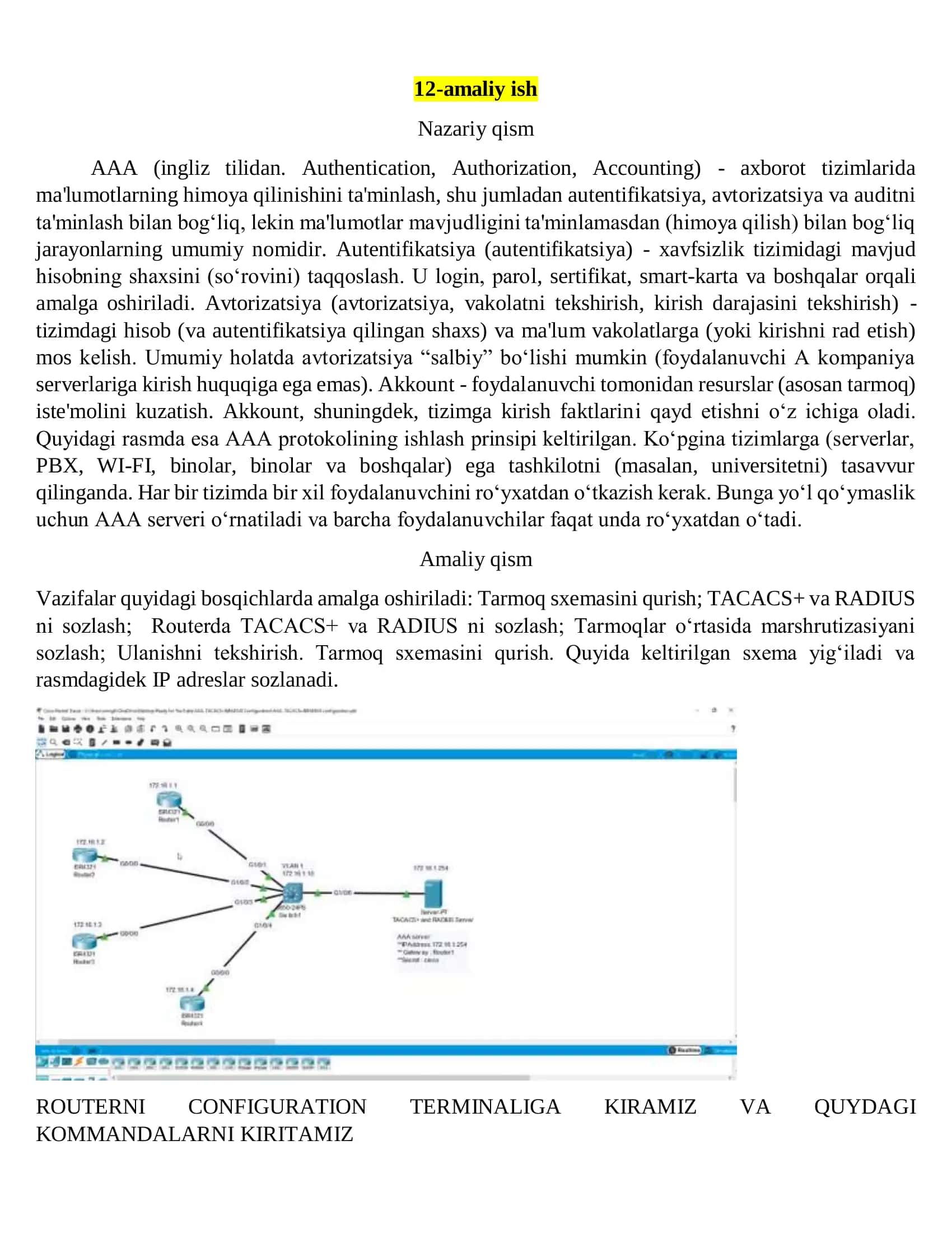 MUHAMMAD AL-XORAZMIY NOMIDAGI TOSHKENT AXBOROT TEXNOLOGIYALARI UNIVERSITETI Axborot xavfsizligi protokollari fanidan 12-13-14 TOPSHIRIQLAR 2