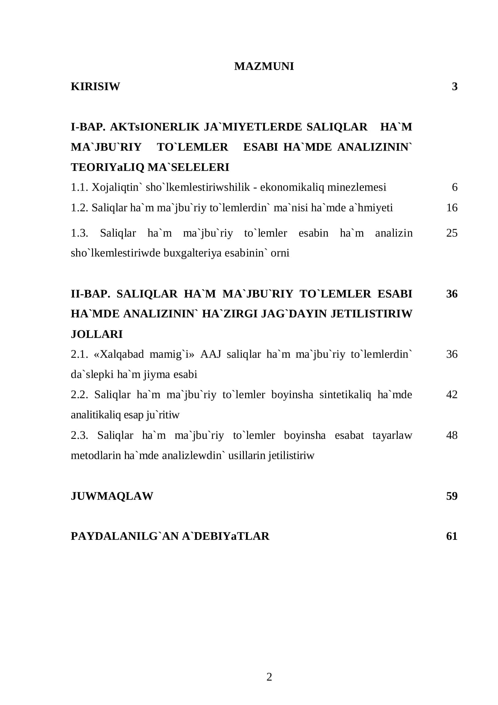 Buxgalteriya esabi ha`m audit bag'dari 4-kurs studenti 2