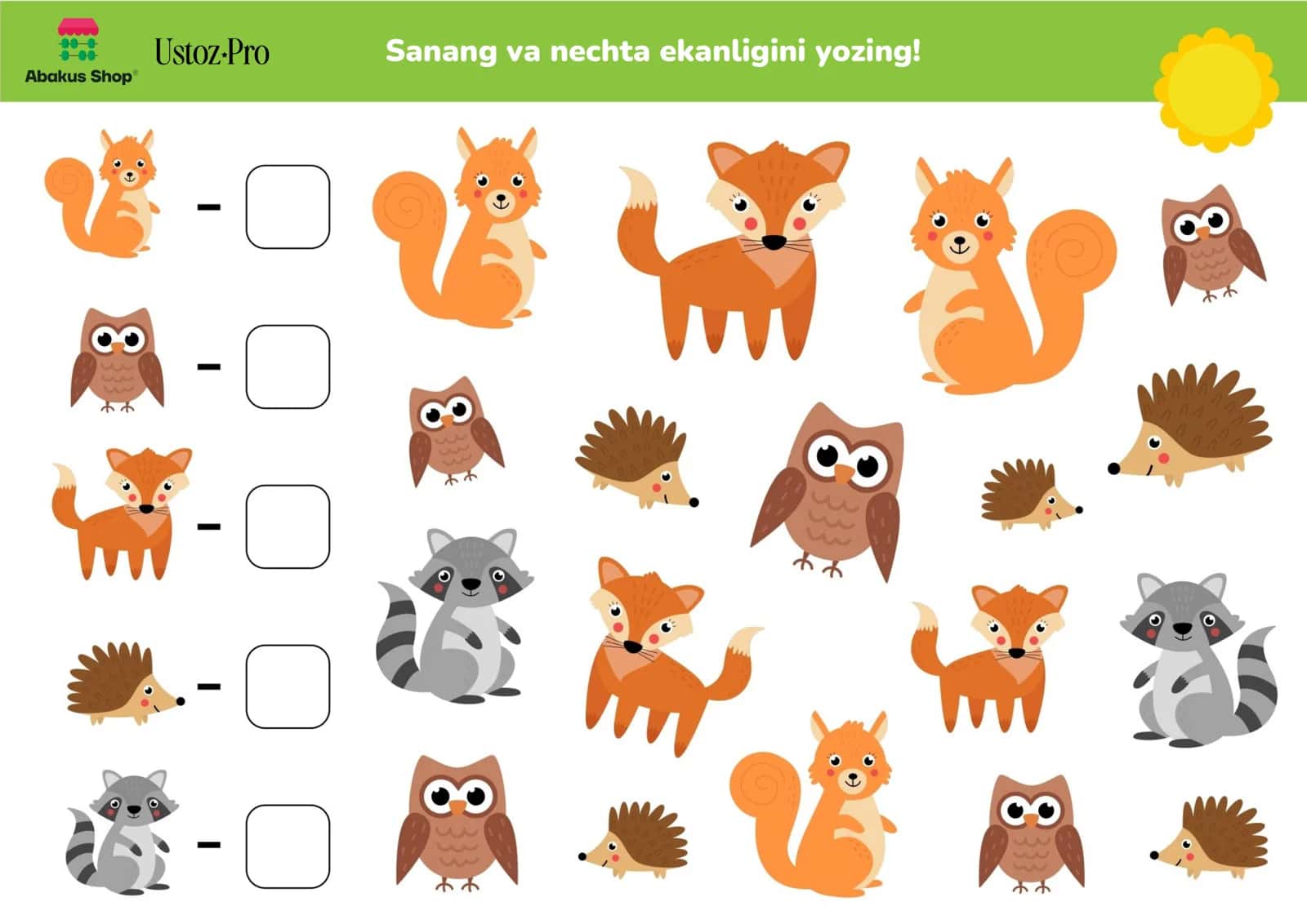Sanang va nechta ekanligini yozing! 2