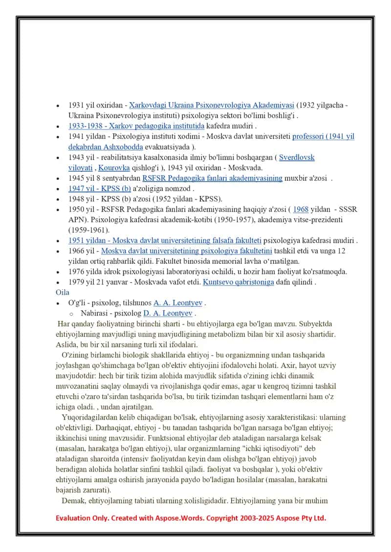 A.N. Leontievning konspesiyasida ehtiyojlar va motivlar 2